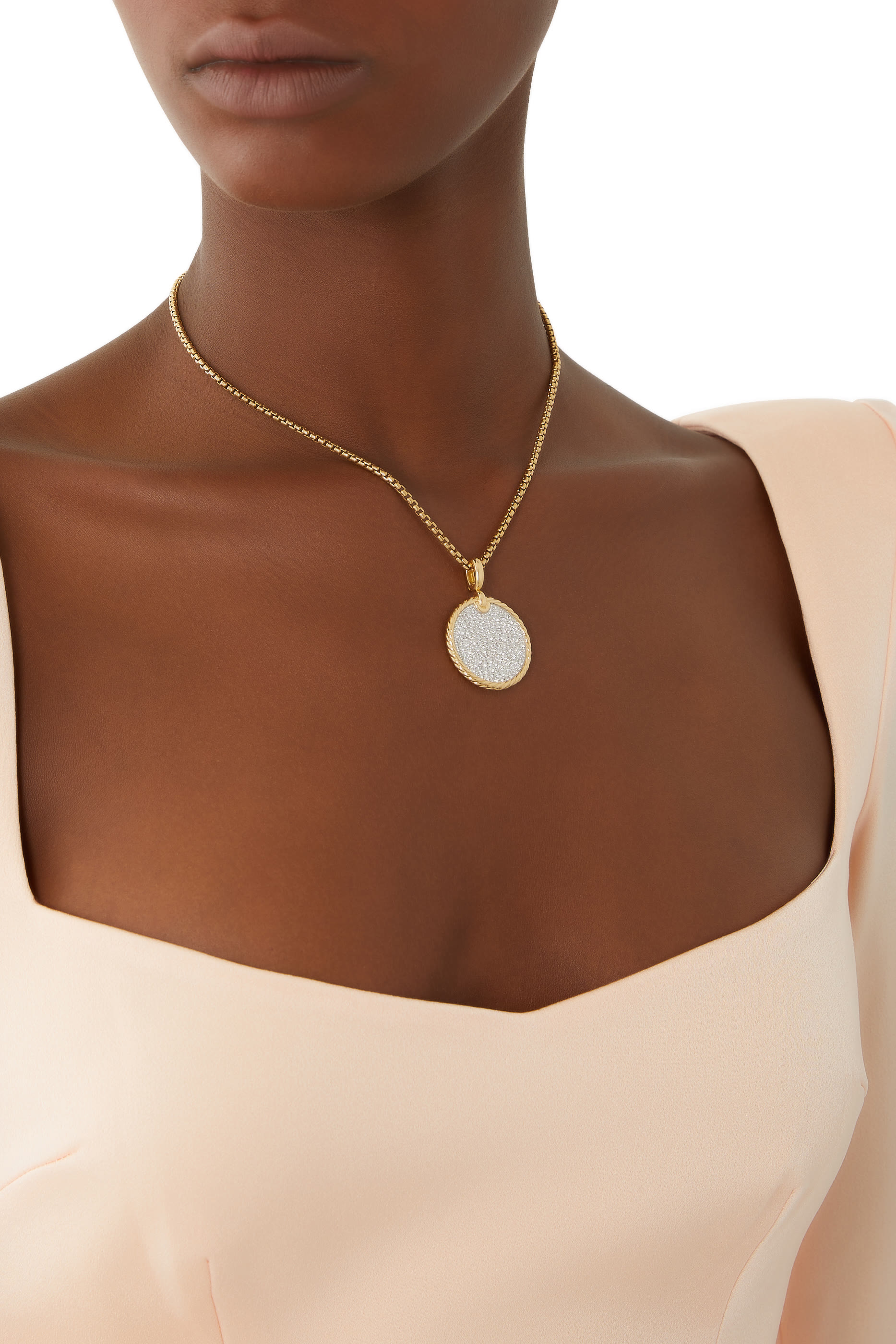 DY Elements® Disc Pendant in 18K Yellow Gold with Pavé Diamonds