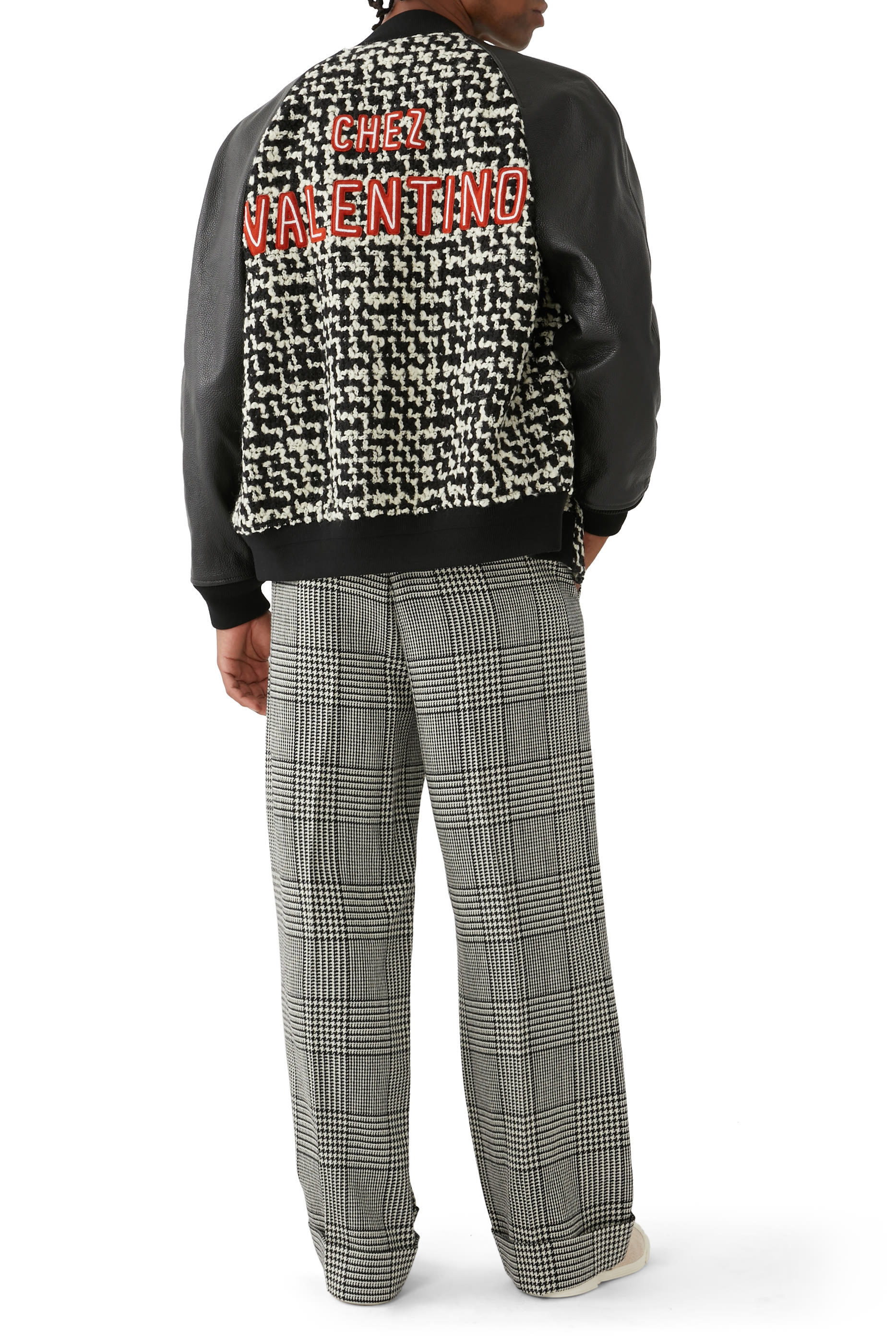 Wool Tweed Bomber Jacket with Chez Valentino Patch