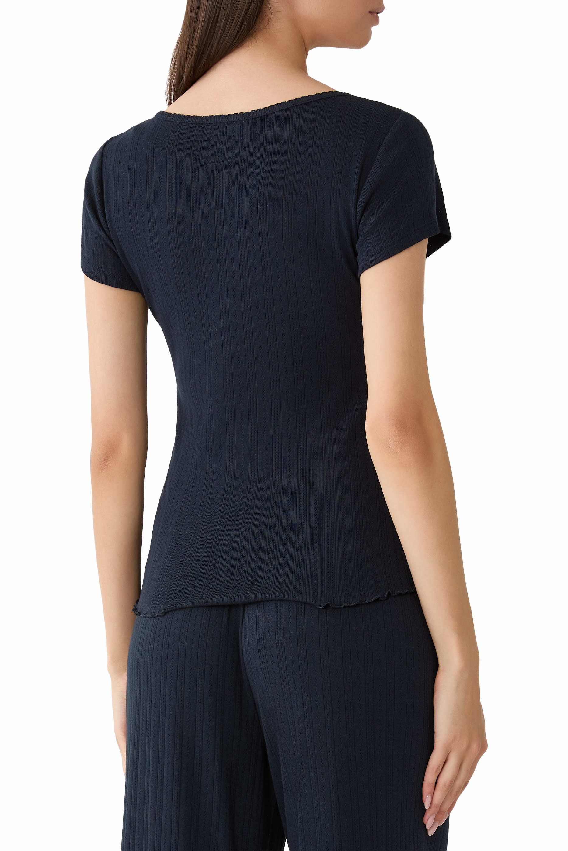  Pointelle Scoop Neck Pajama Top 