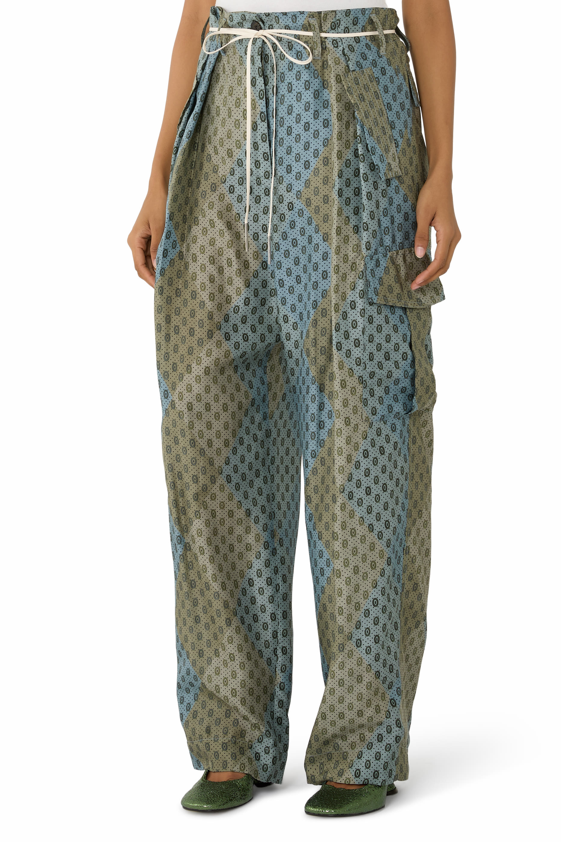 Argyle Pattern Silk Cargo Pants
