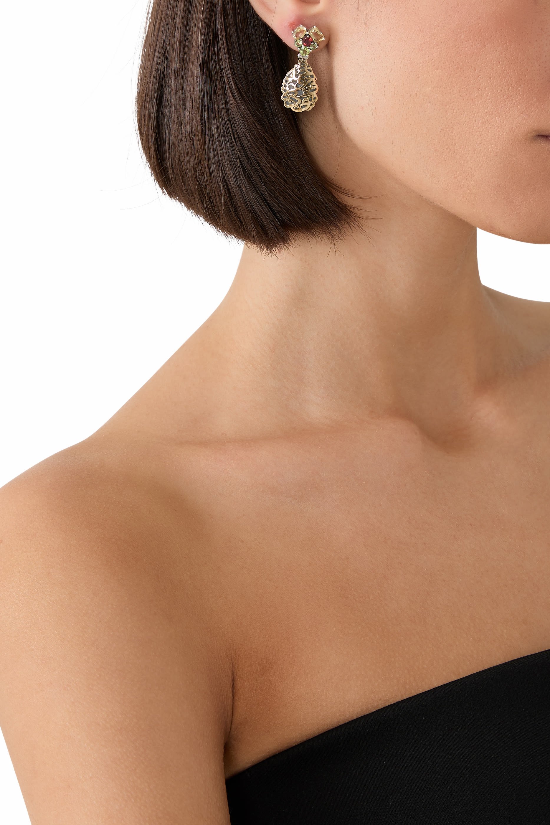 El Nur Drop Earrings, 18k Yellow Gold, Sterling Silver & Citrine, Tourmaline