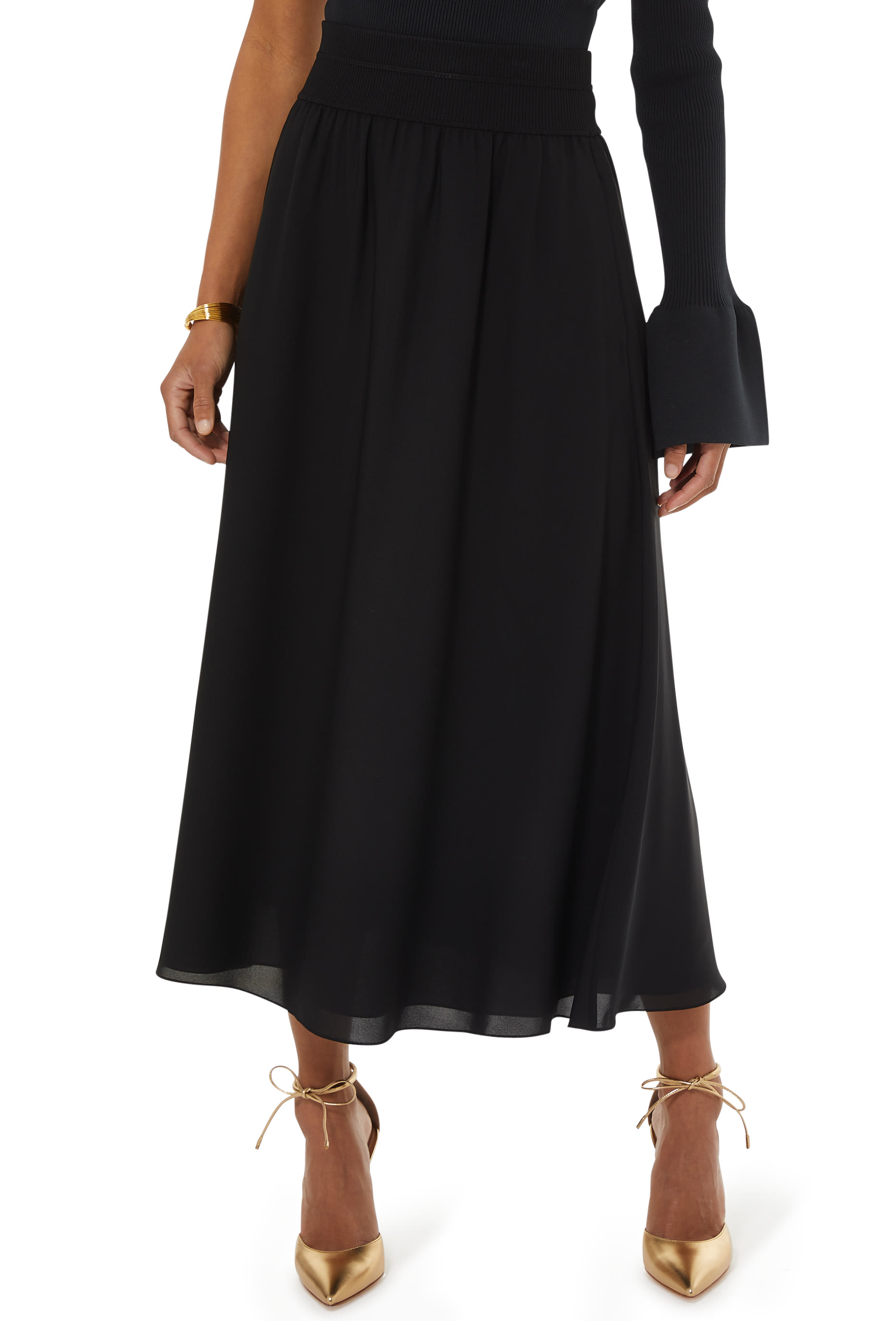 Ribbed Waist Volume Skirt