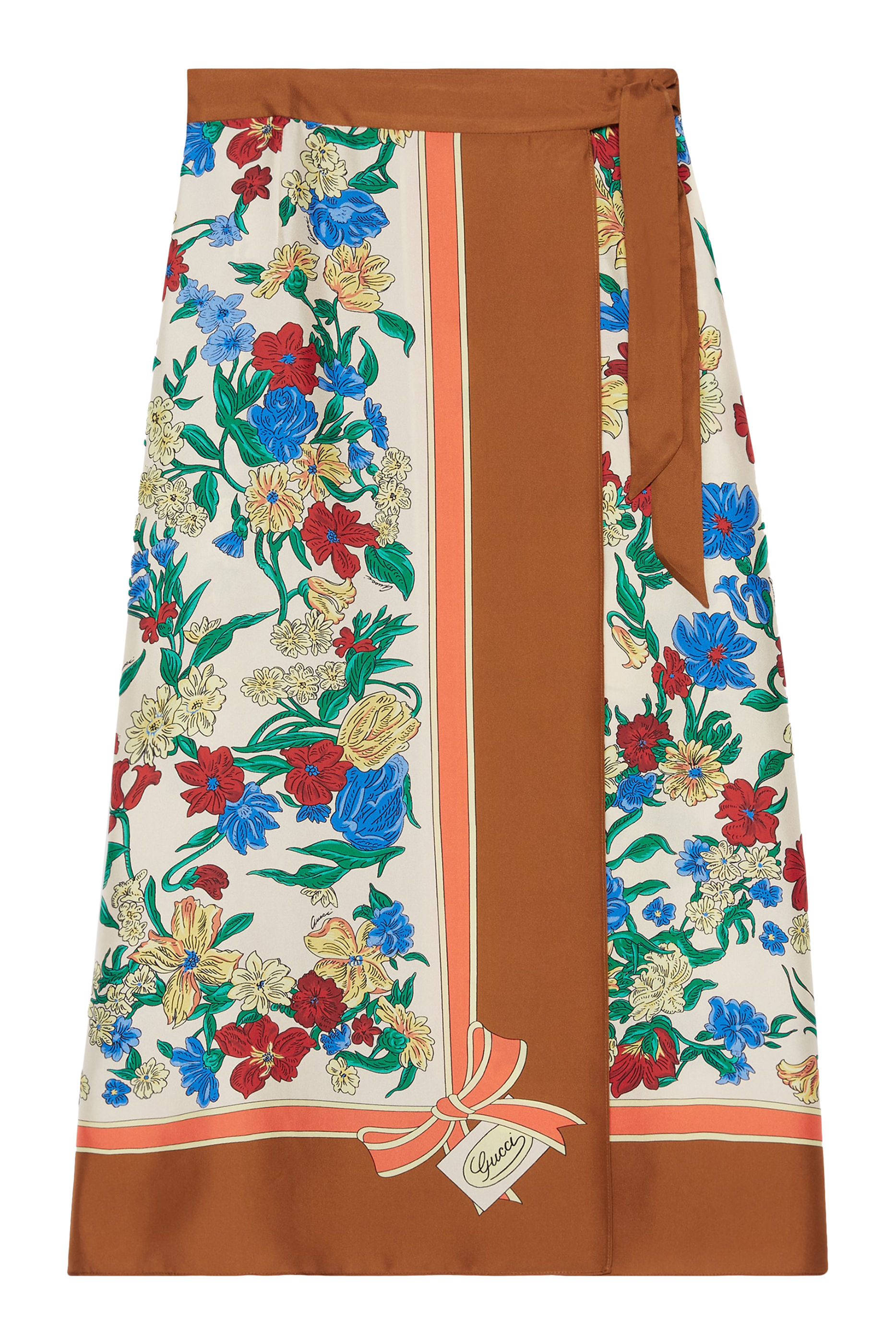 Floral-Print Silk Skirt