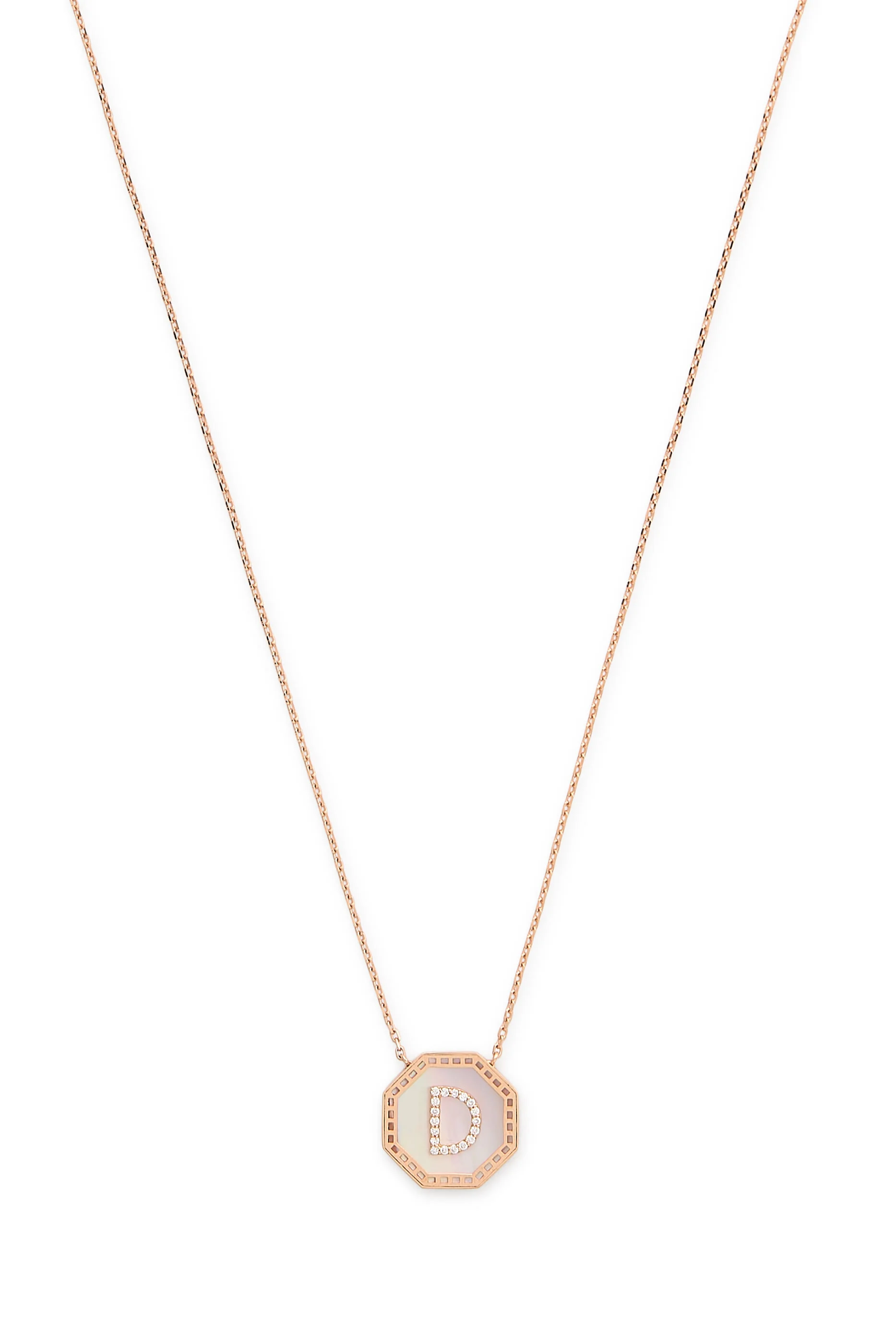 Harf Turath Letter D Necklace, 18k Rose Gold & Diamonds