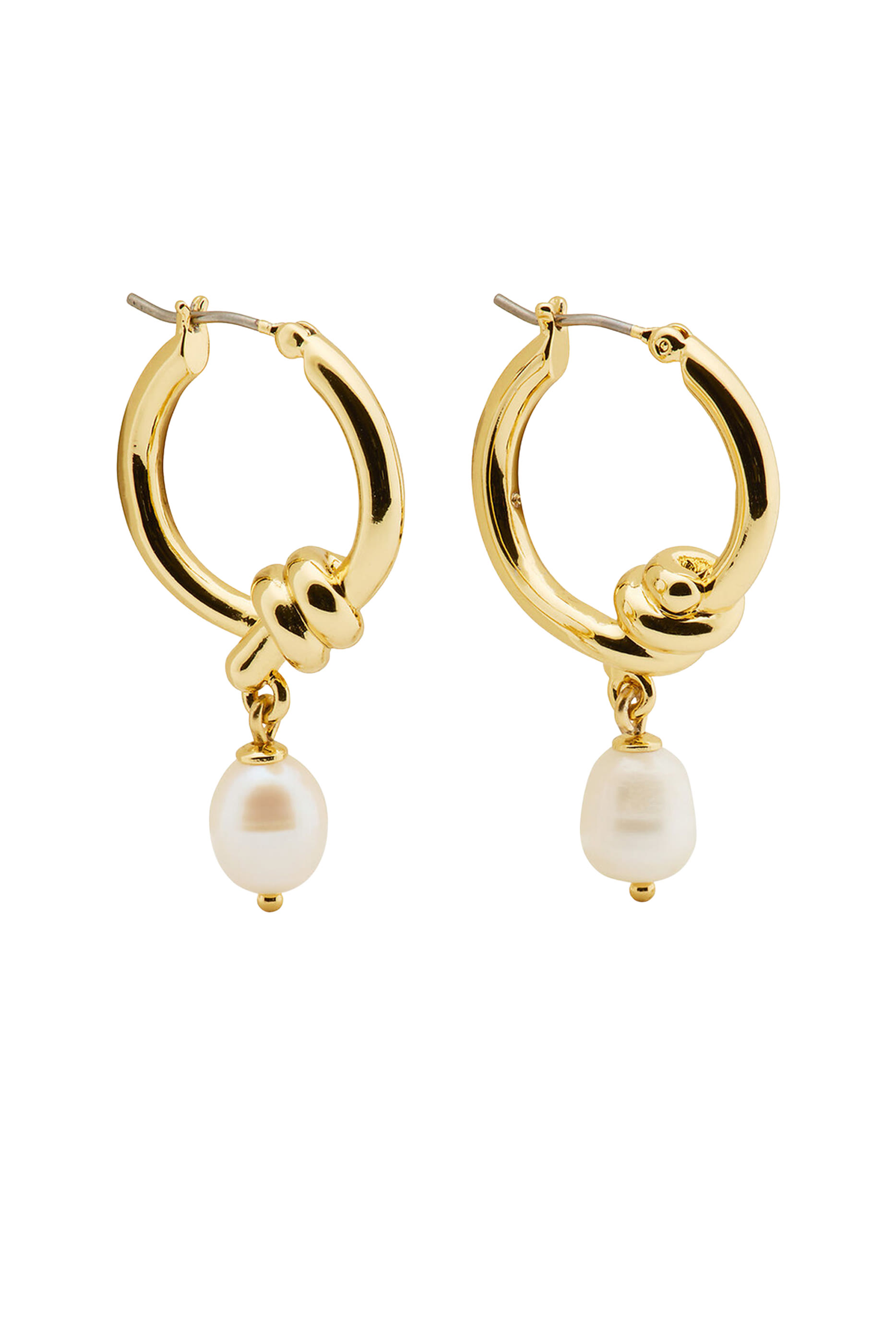 Ropes and Knots Pearl Drop Hoops, Plated Metal & Freshwater Pearls