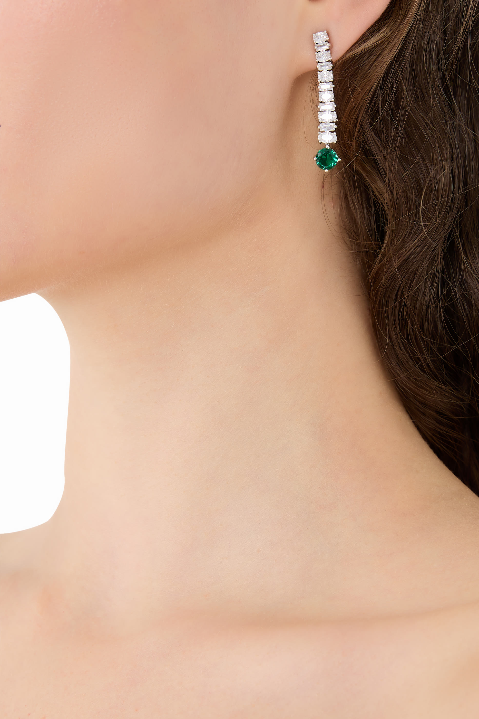 Linear Drop Earrings,  Rhodium-Plated Brass & Cubic Zirconia