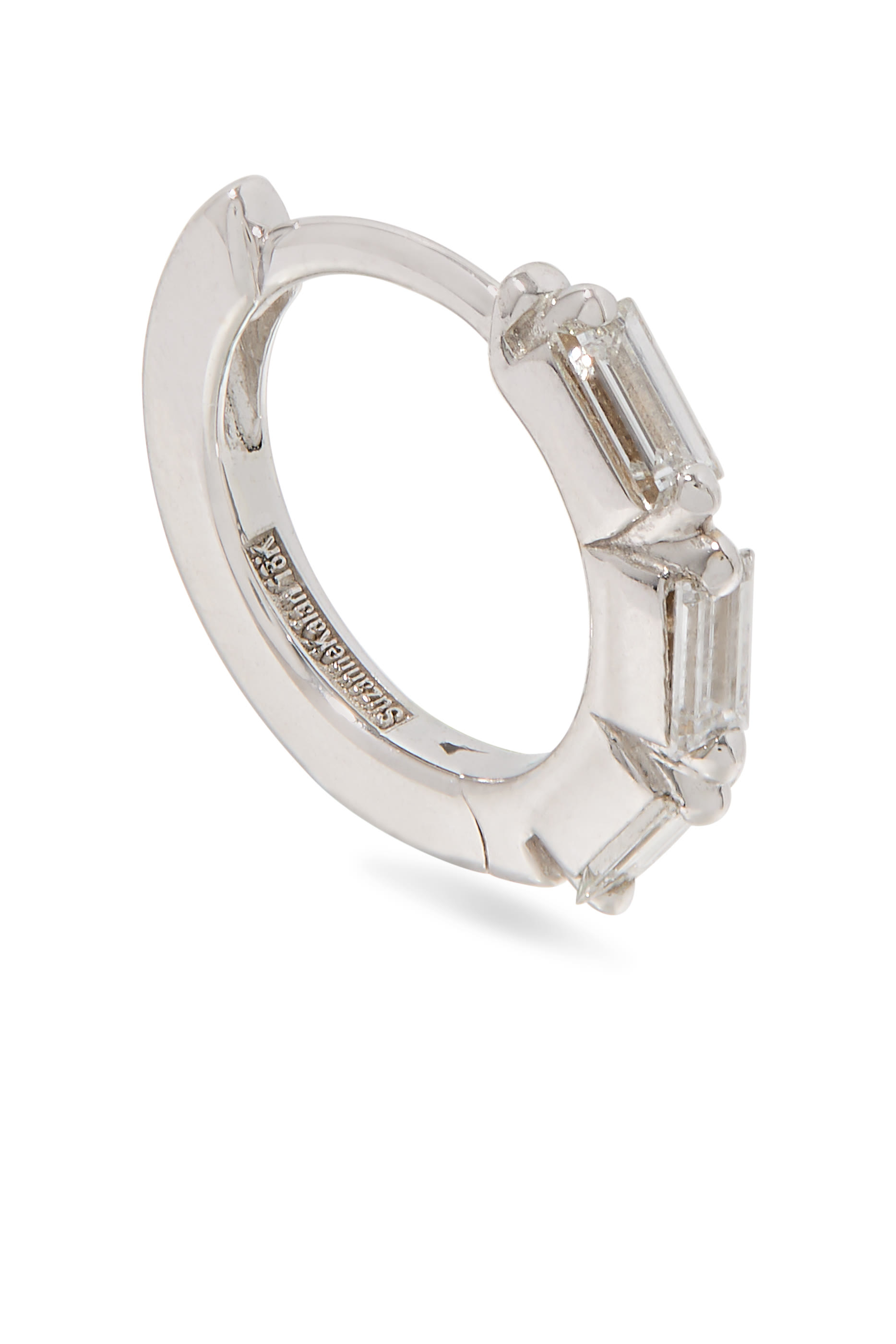 Bold Triple Diamond Huggies, 18k White Gold & Diamonds