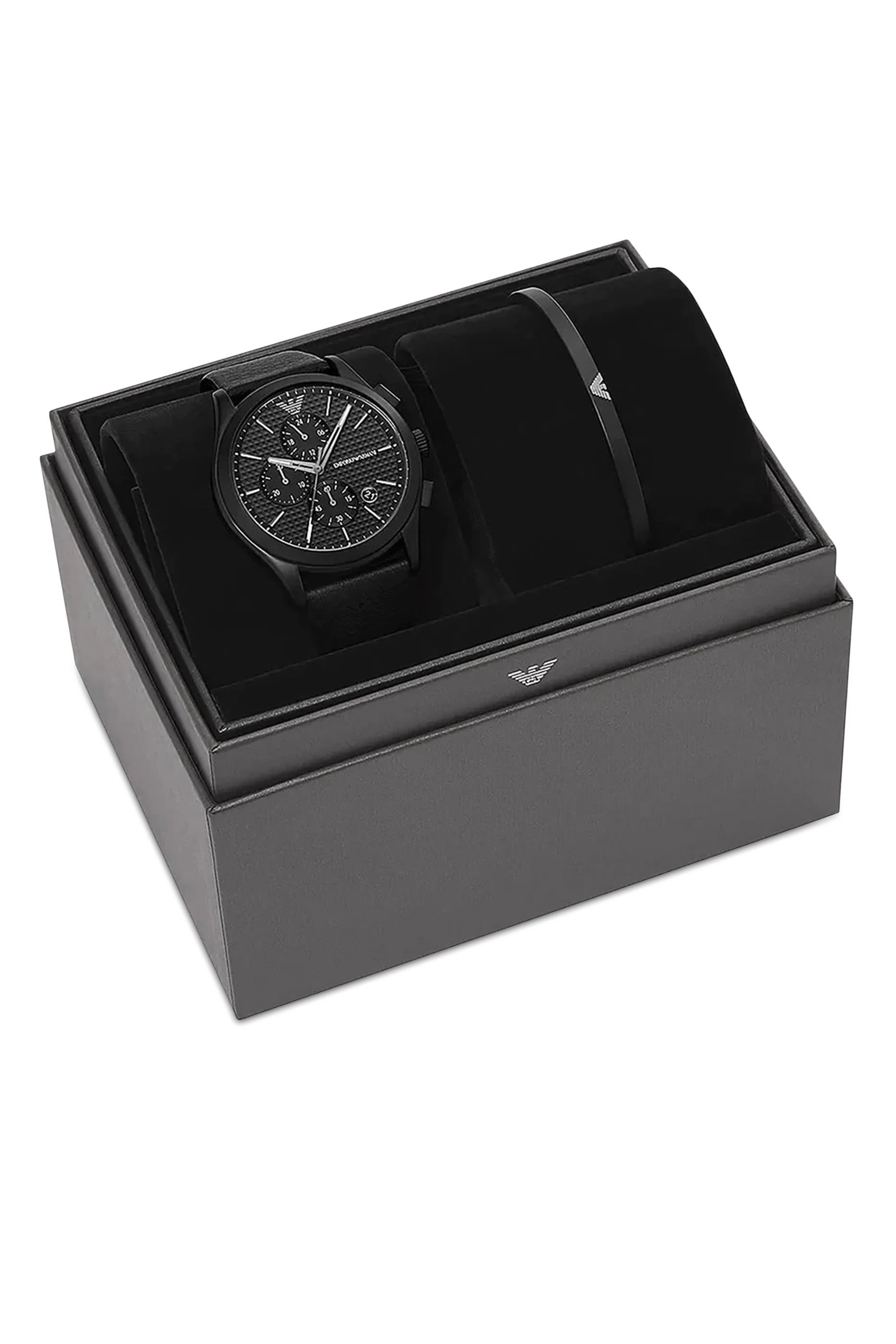 Chronograph Leather Watch and Bracelet Set