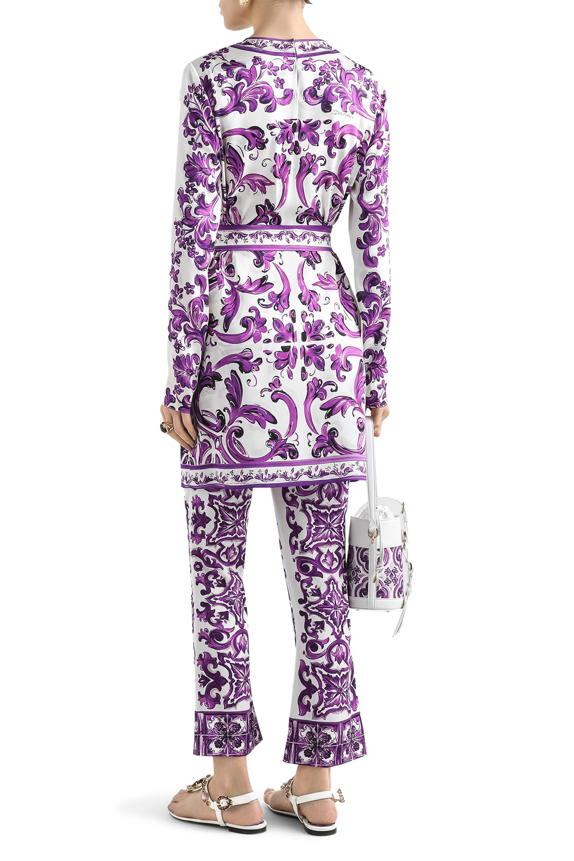 Majolica-Print Silk Trousers