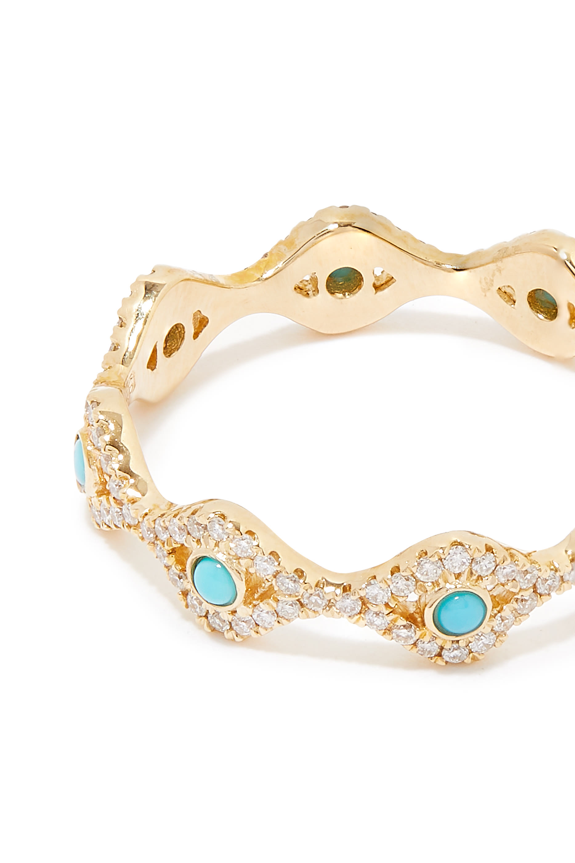 Gold & Diamond Small Bezel Evil Eye Eternity Ring With Turquoise