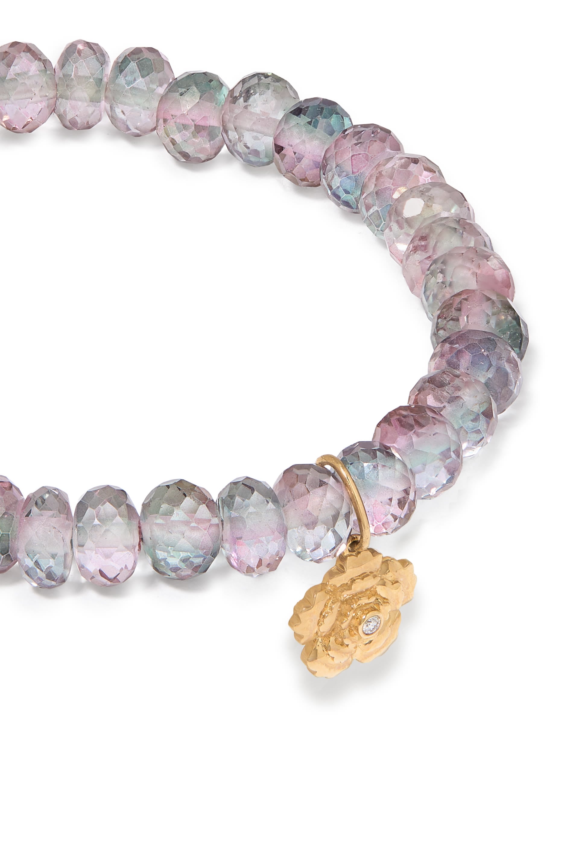 Begonia Charm on Mystic Rainbow Bracelet, 14k Yellow Gold & Diamond, Quartz
