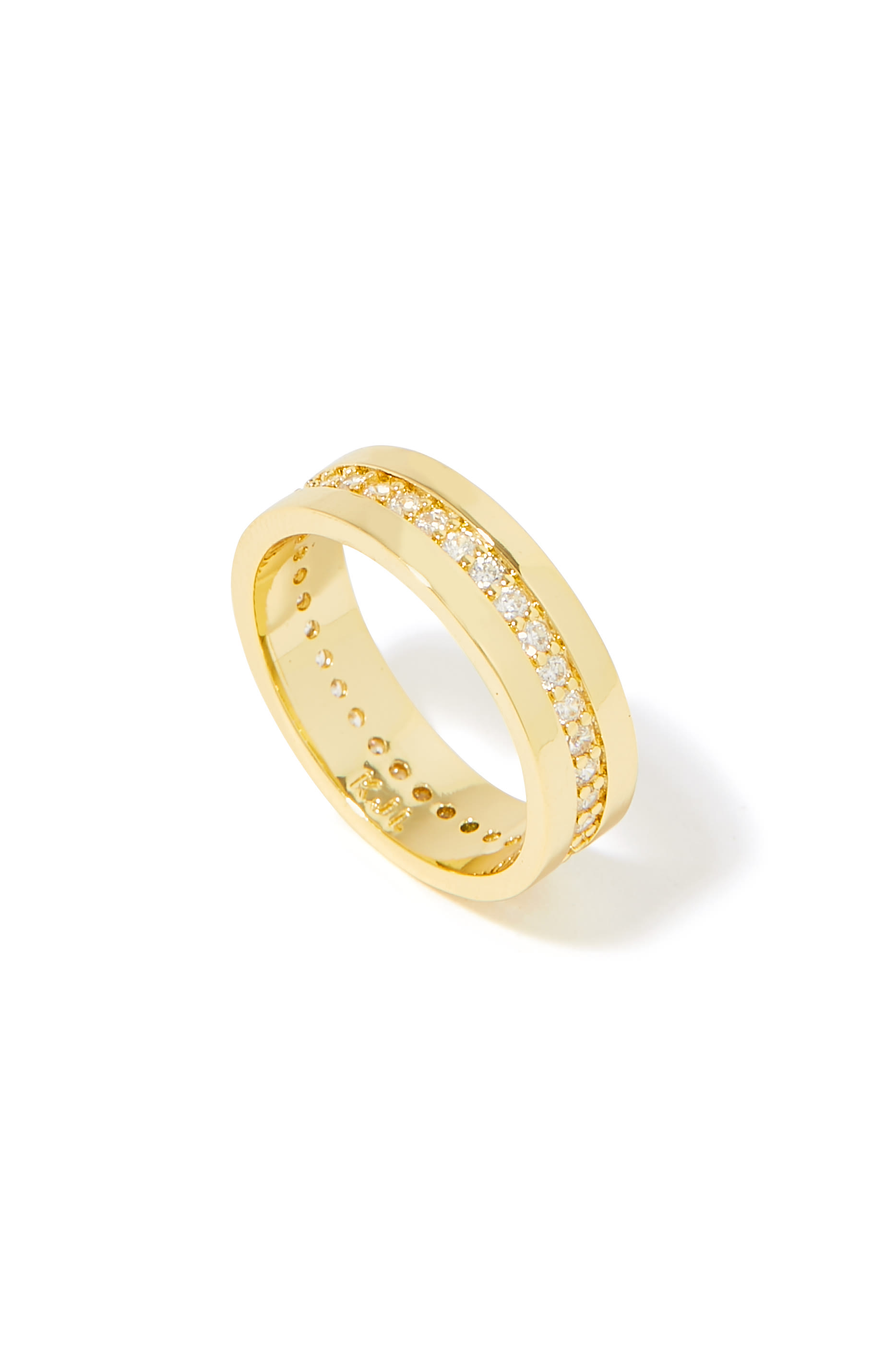 Stripe Ring, Gold-Plated Brass, Diamond & Cubic Zirconia