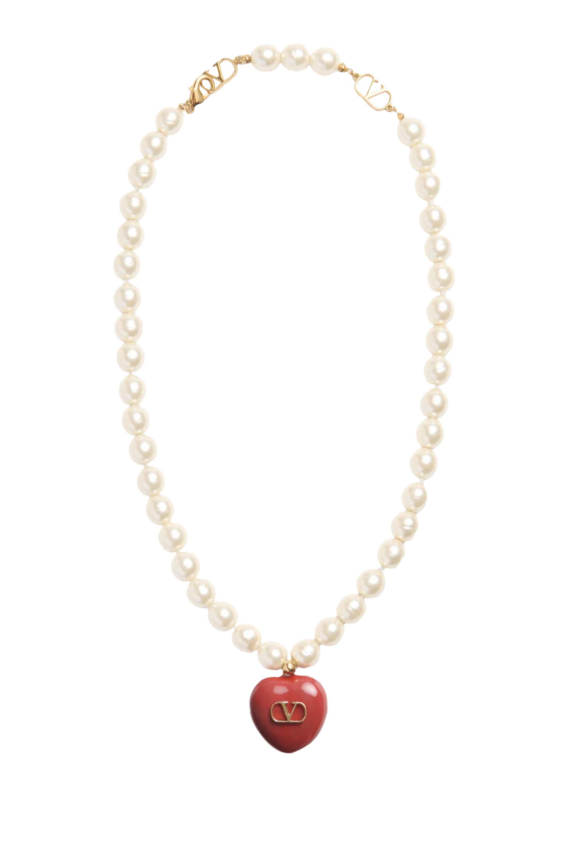 Coeur Royal Necklace, Metal & Enamel, Pearls
