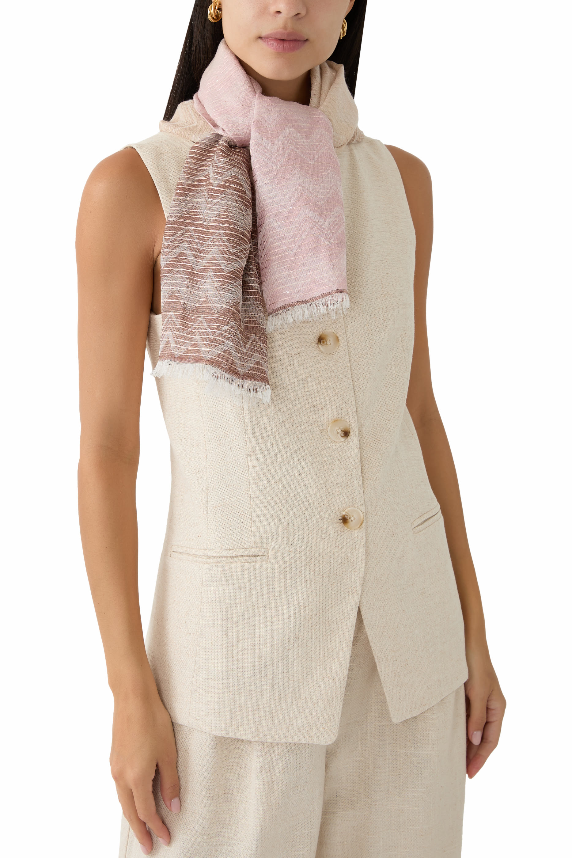 Zig Zag Logo Print and Sequins Stole