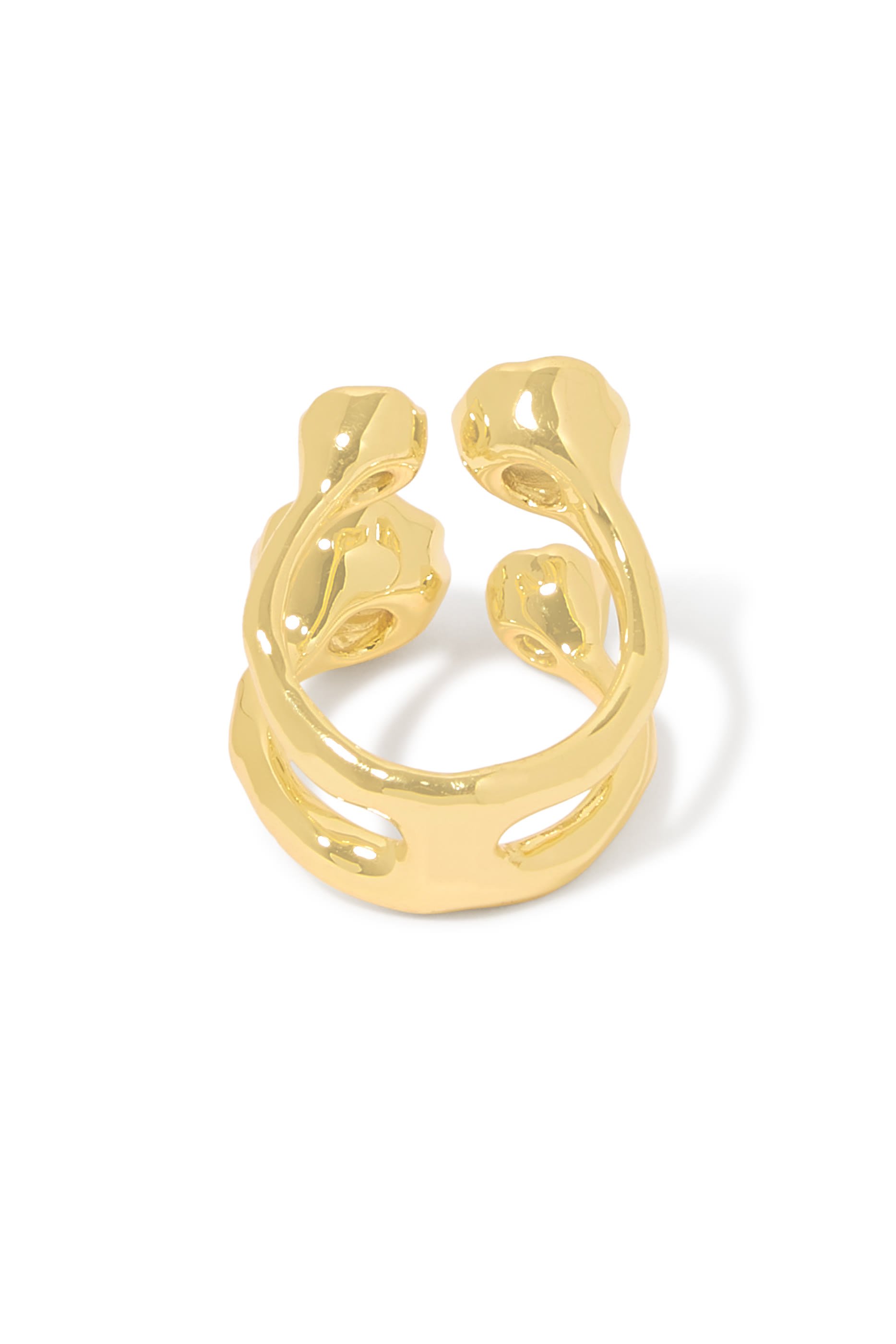 Asterales Open Ring, 14k Gold Plated Brass & Cubic Zirconia