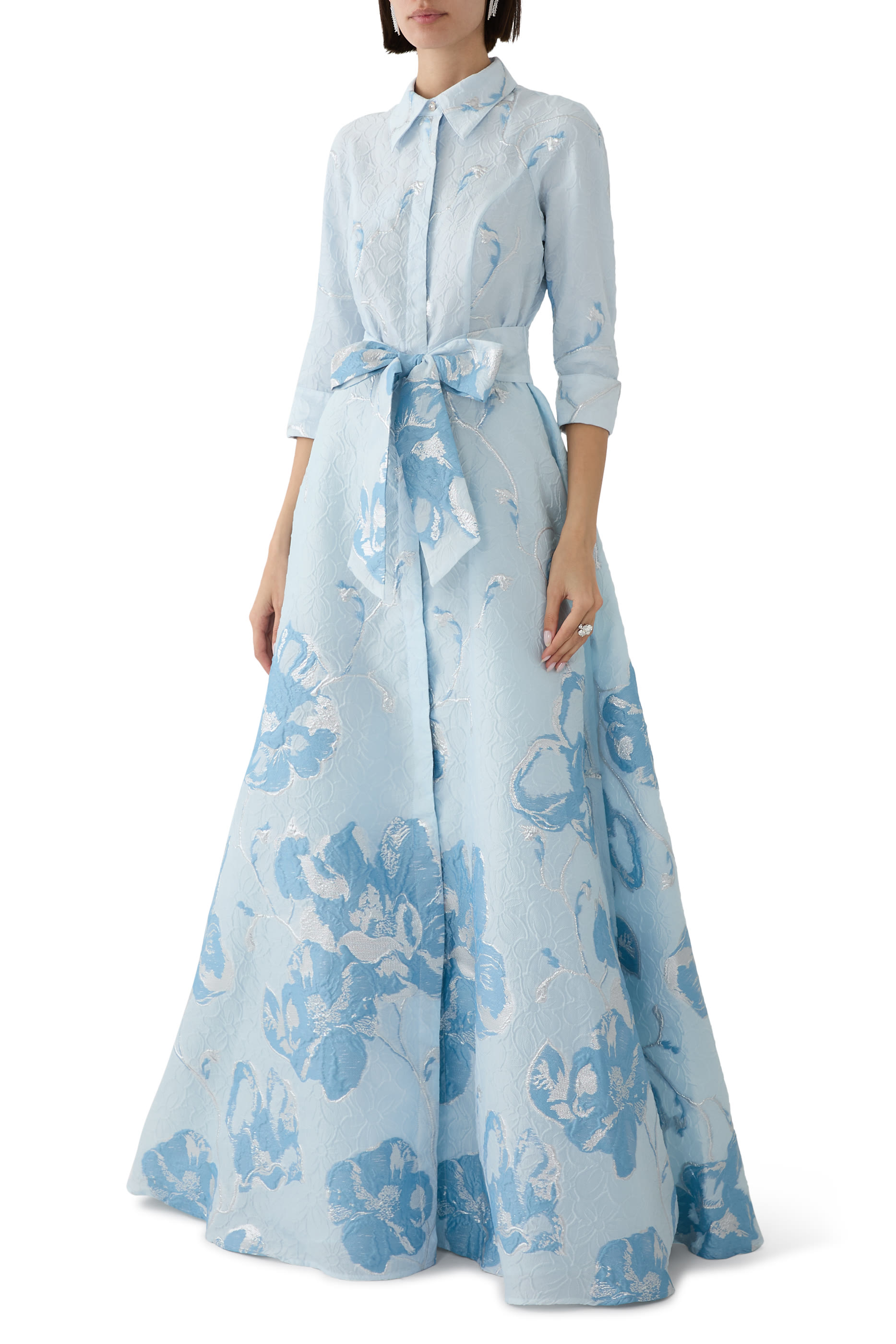 Jacquard Border Pattern Shirt Gown