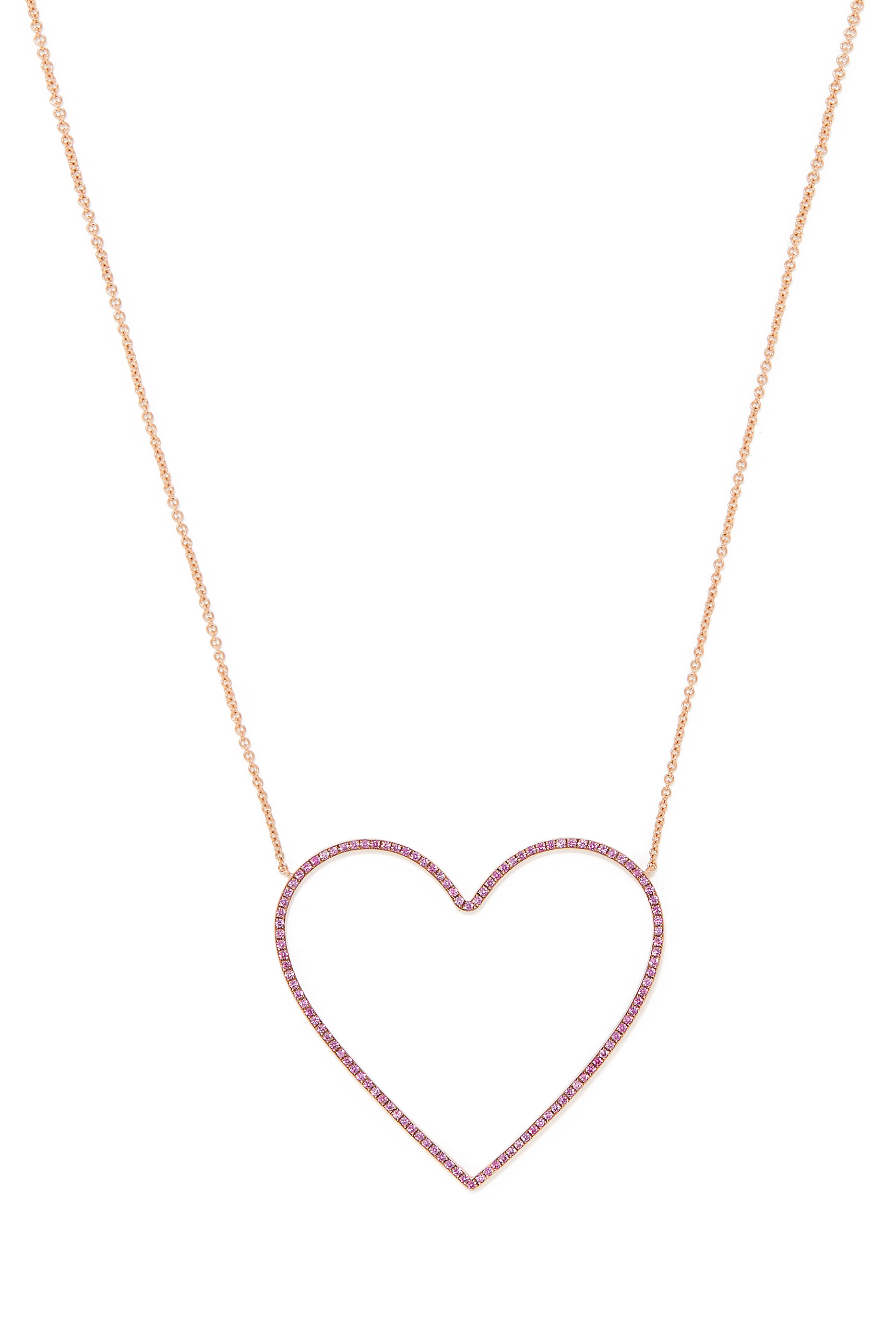 Giant Heart Necklace, 14k Rose Gold & Pink Sapphire