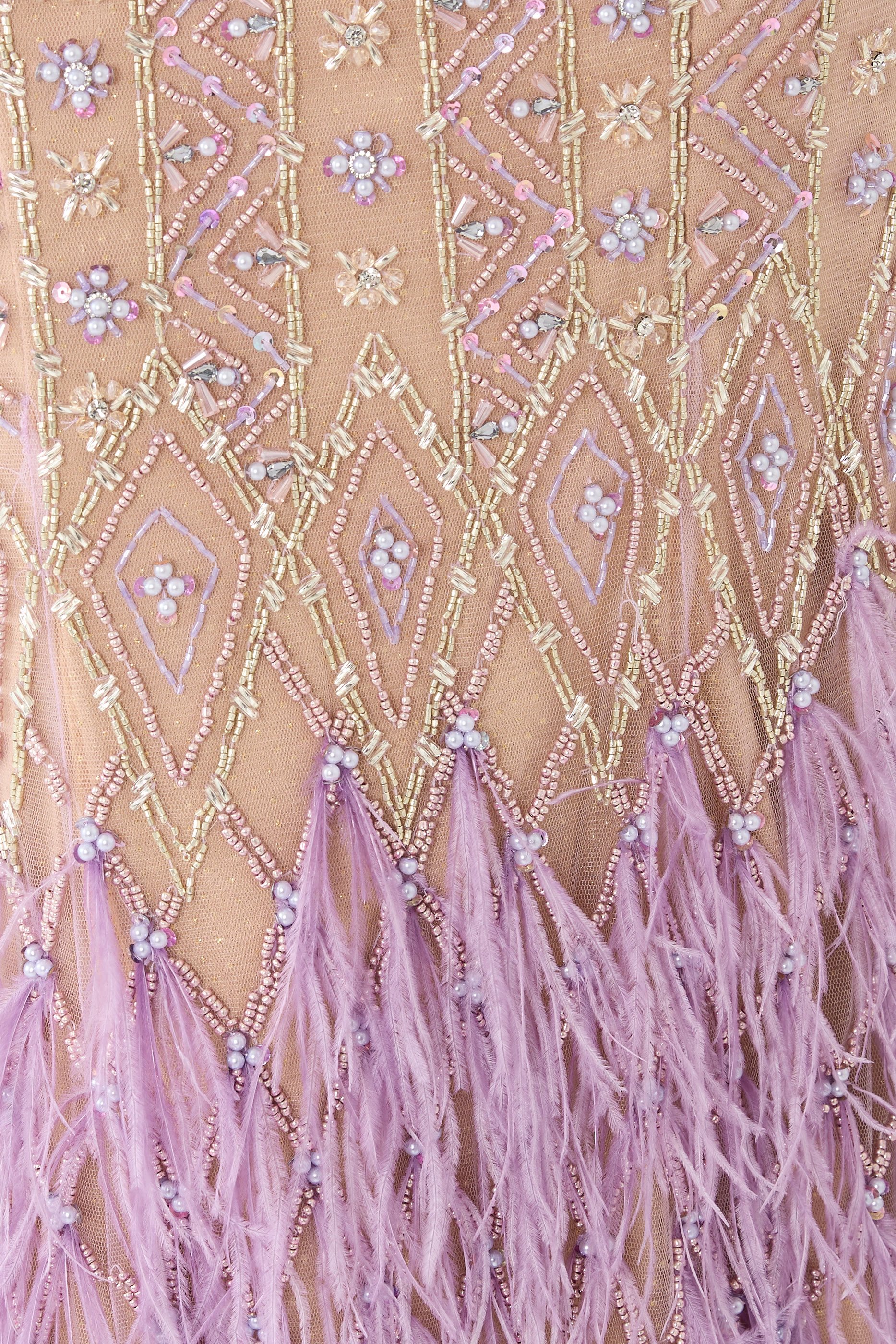 Feather Trim Embellished Evening Dress