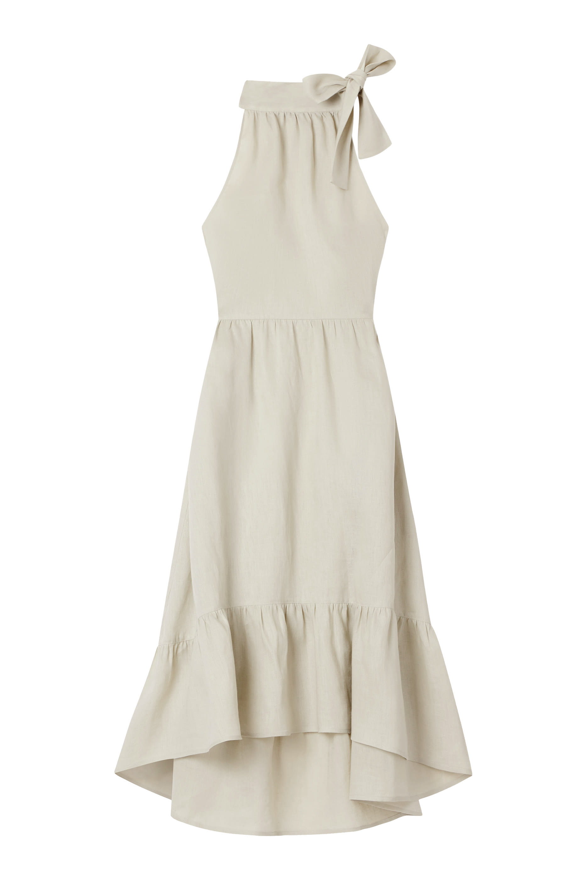 Linen Popeline Bow Neck Sleeveless Dress