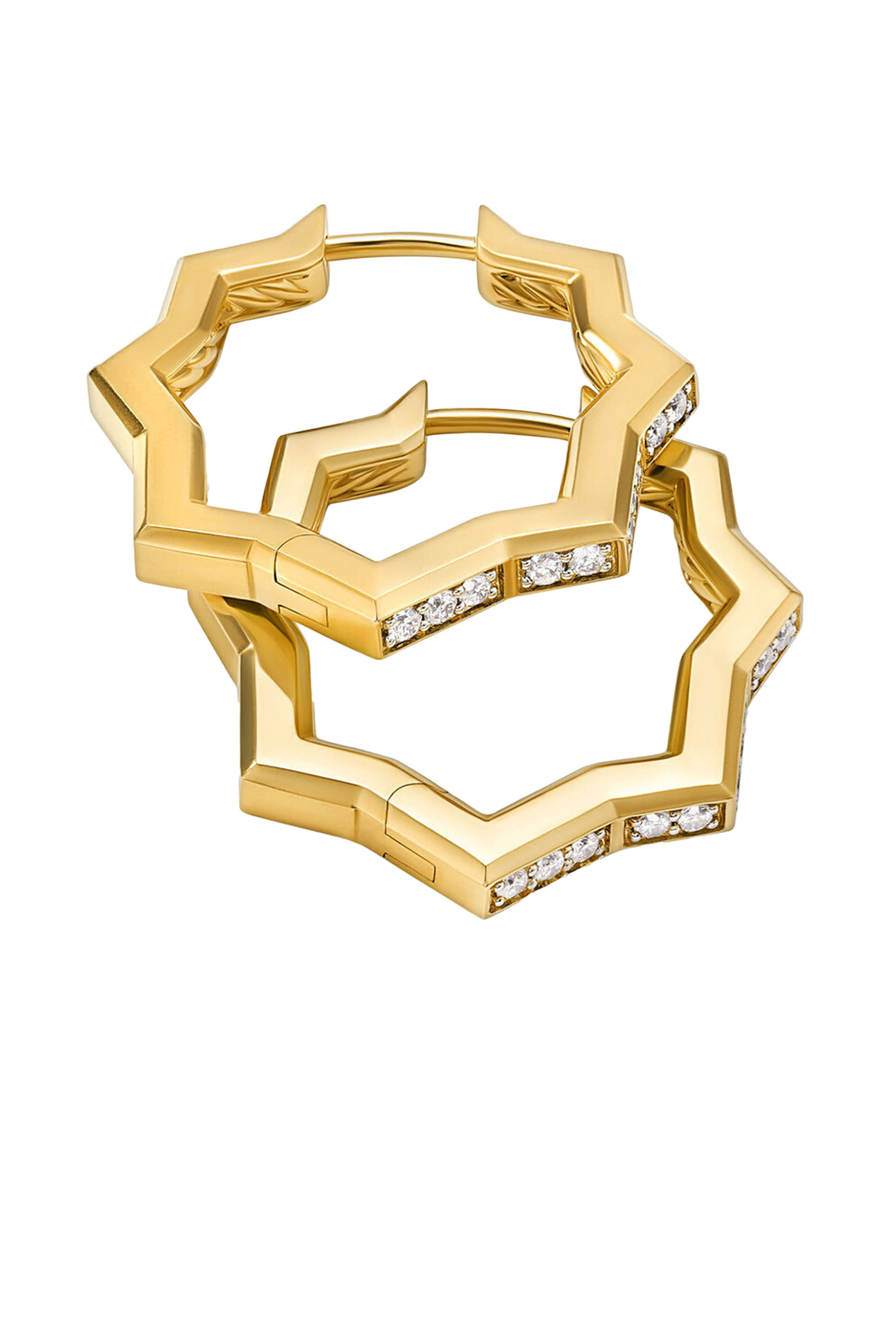 Zig Zag Stax Hoop Earrings, 18K Yellow Gold & Diamonds