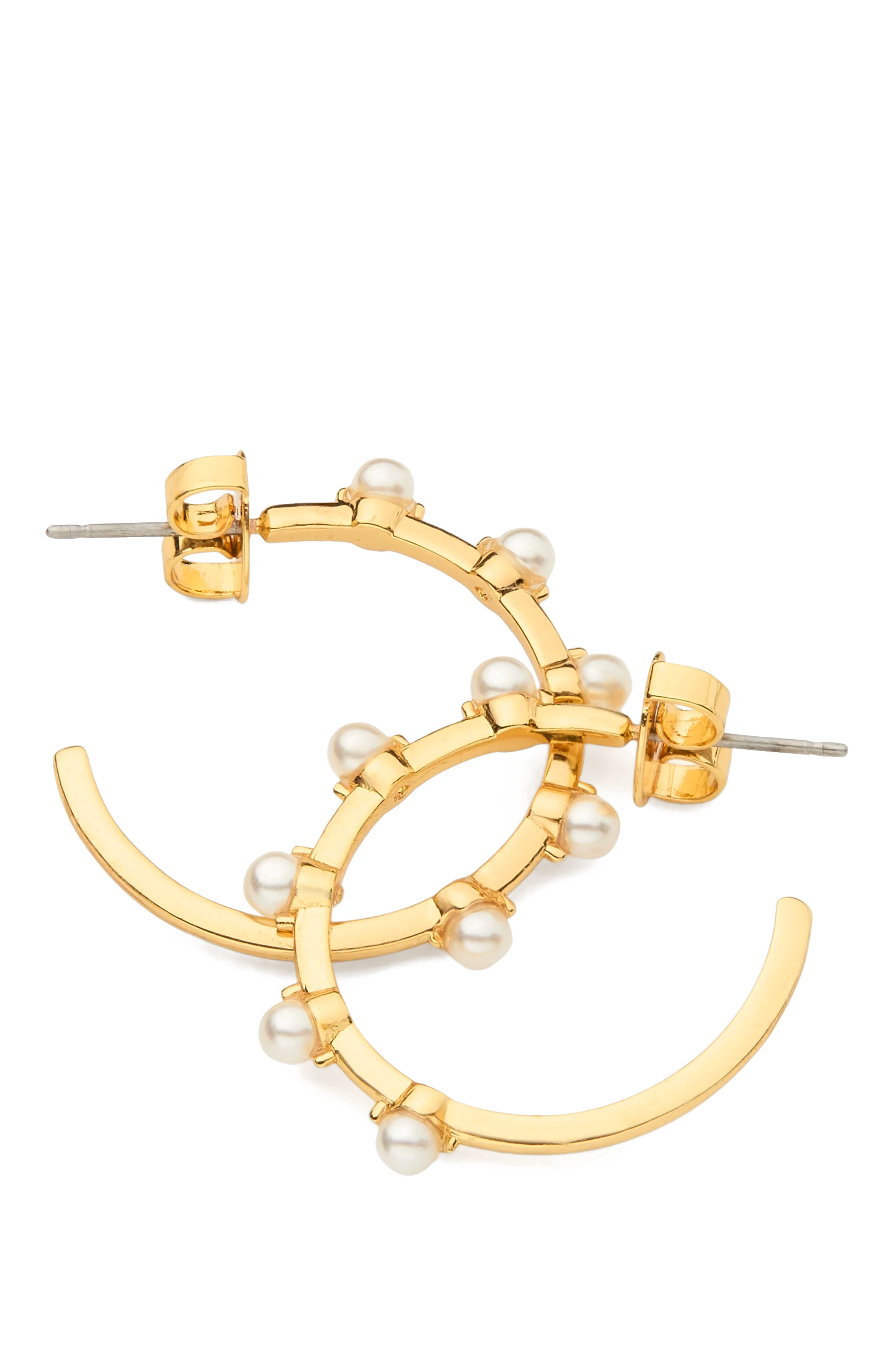 Hint of Shimmer Hoops, Plated Metal & Cubic Zirconia, Glass Pearl, Surgical Steel Posts