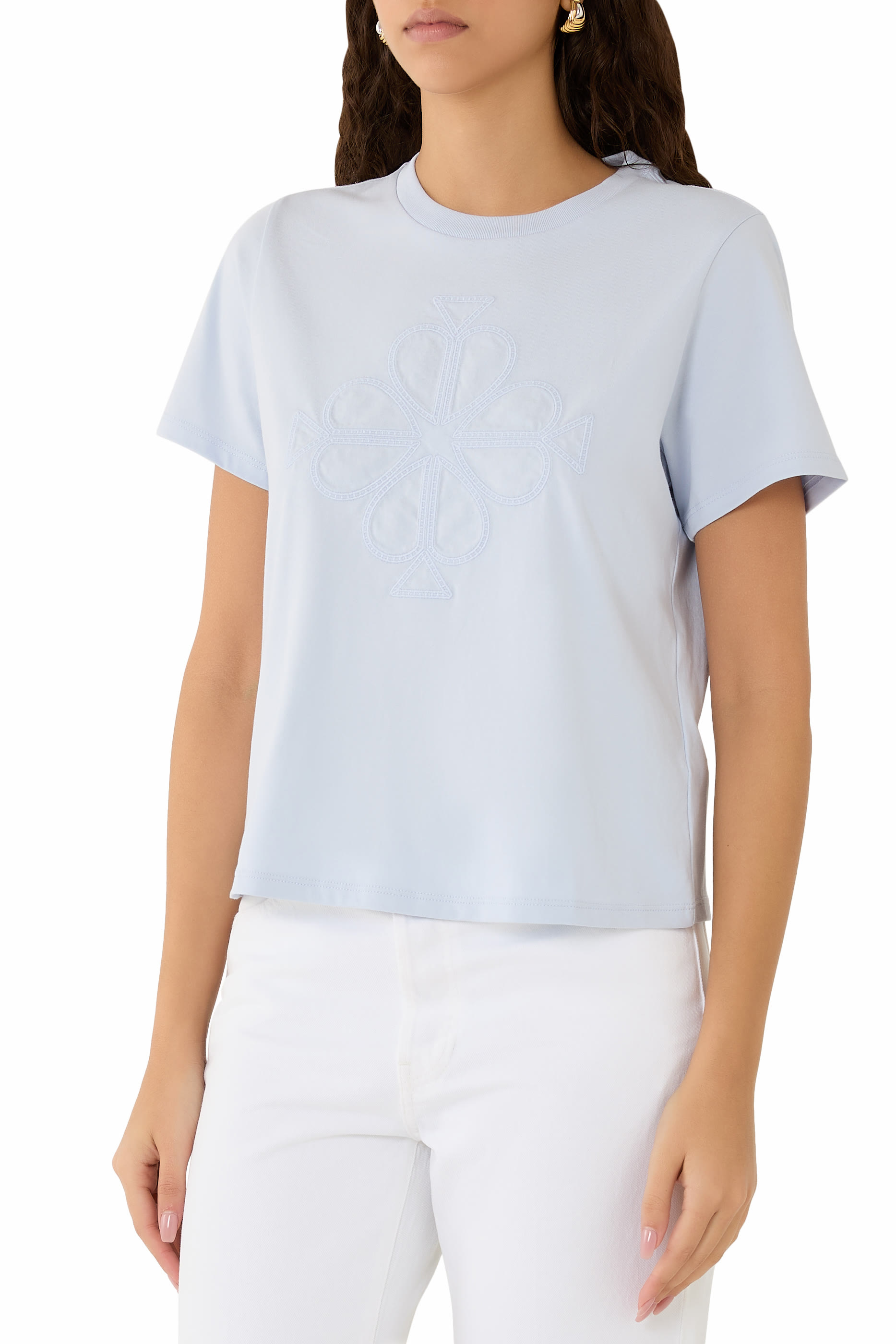 Embroidered Spade Flower Logo T-Shirt