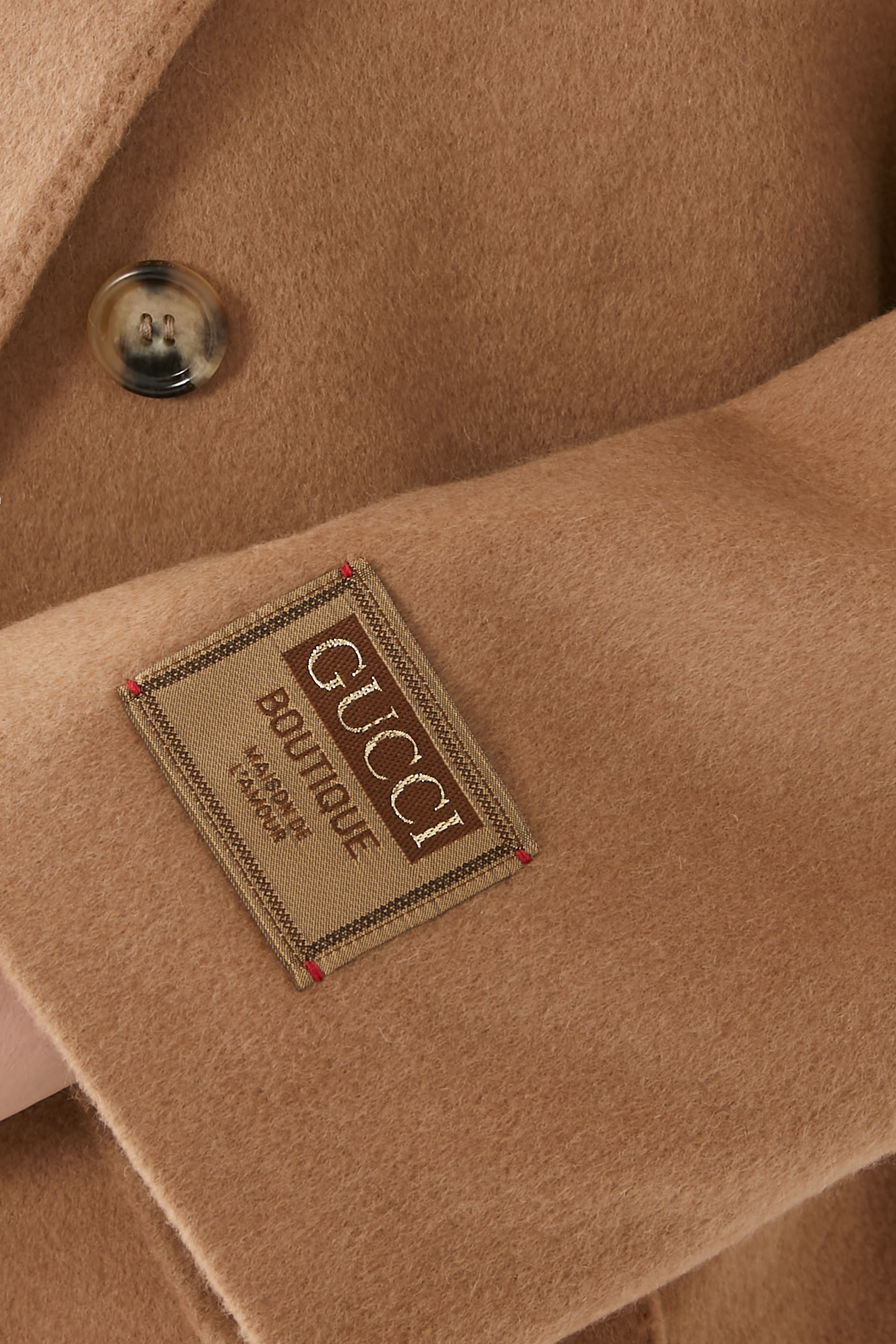 Embroidered Label Camel Coat