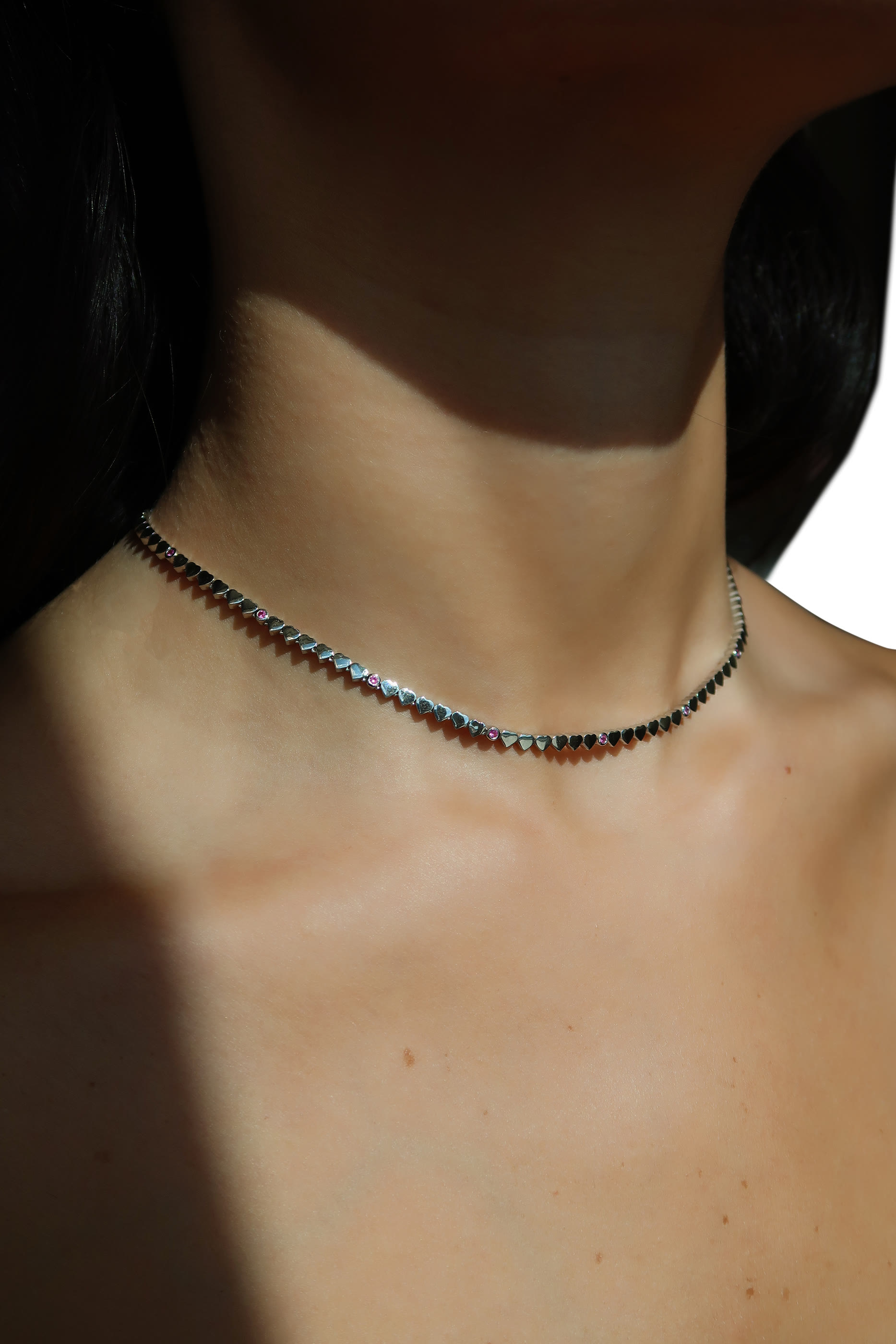 Love in Tokyo Necklace, 18K White Gold & Pink Sapphires