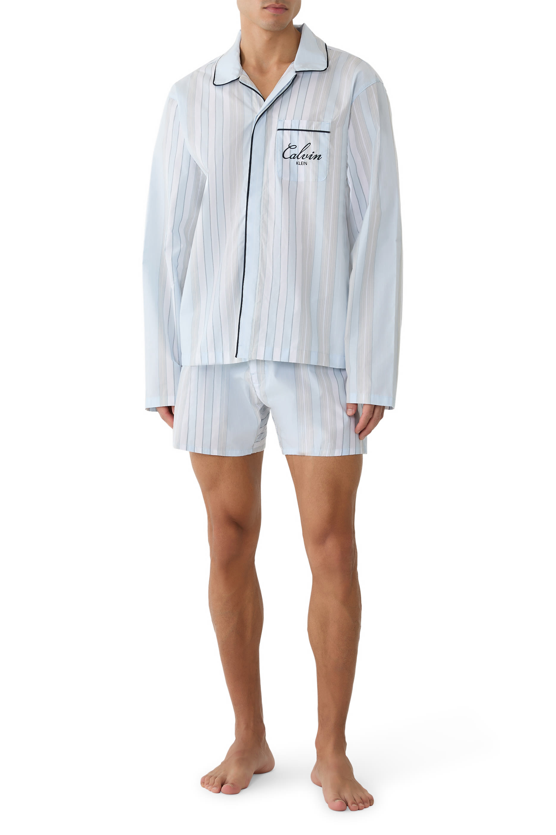 Cotton Poplin Script Button-Down Sleep Shirt