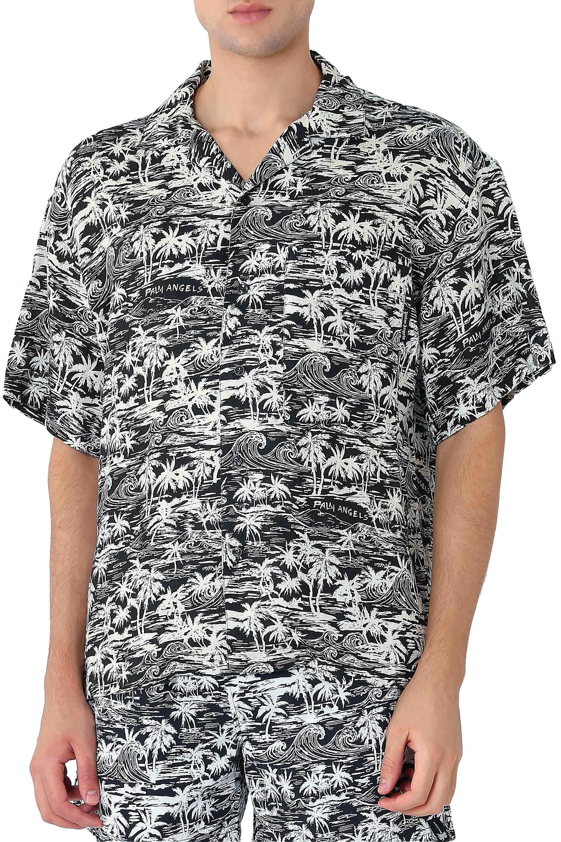 Palm Waves Linen Bowling Shirt 
