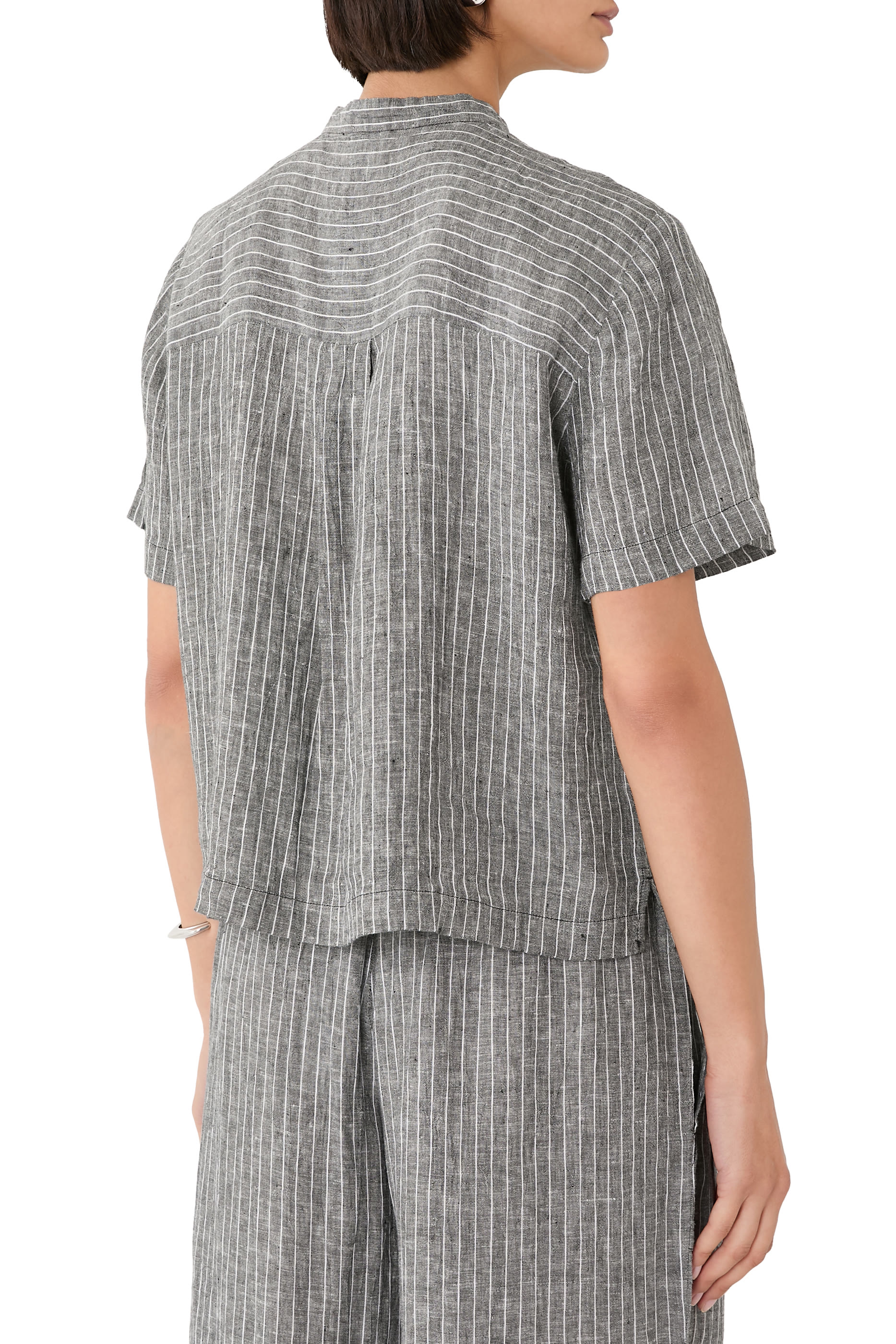 Puckered Organic Linen Band Collar Shirt 