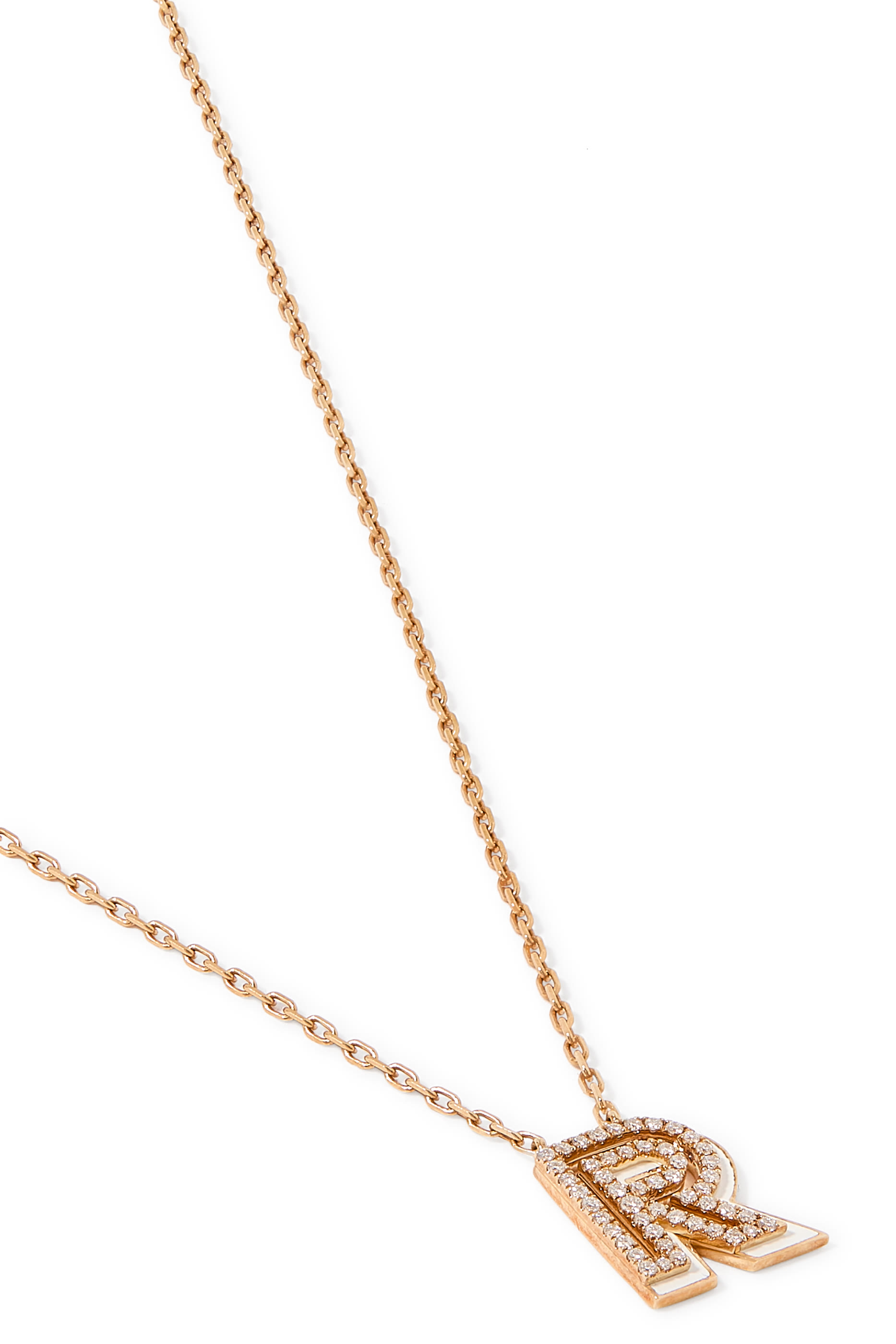 Letter R Silhouette Necklace, 18k Yellow Gold with Diamonds