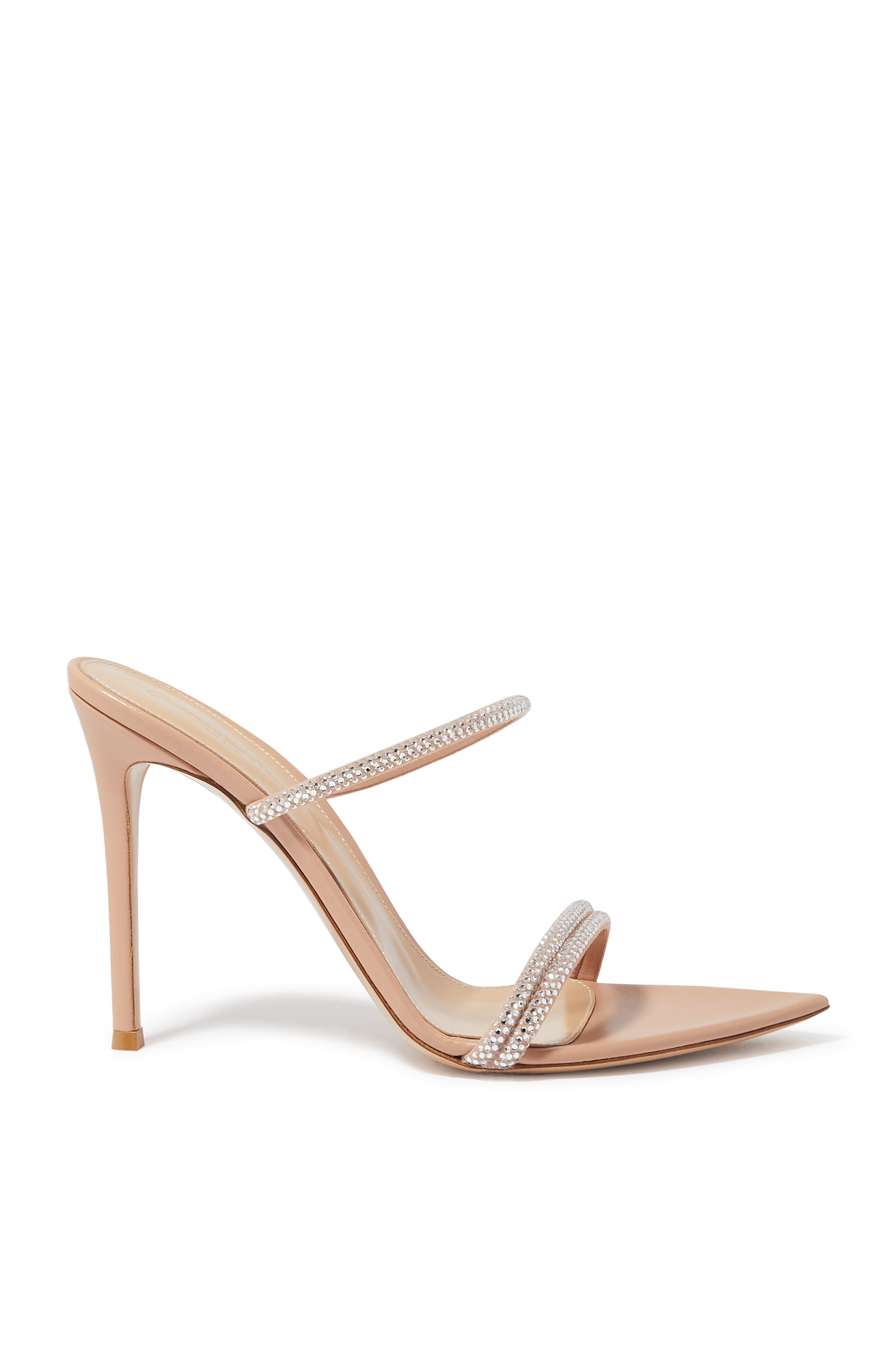 Cannes 105 Double Strap Strass Leather Open Toe Mules