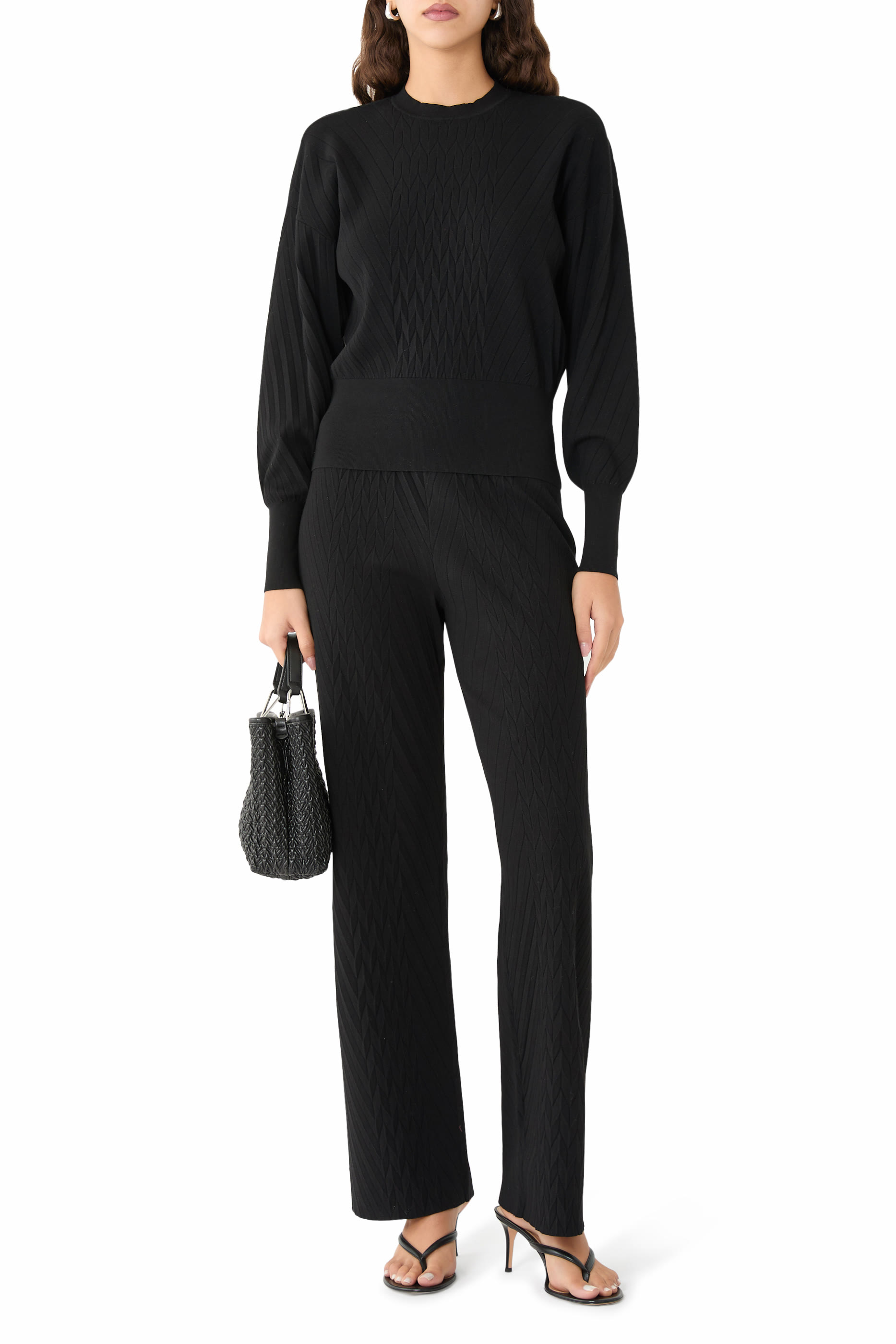 Embossed Motif Viscose-Blend Trousers