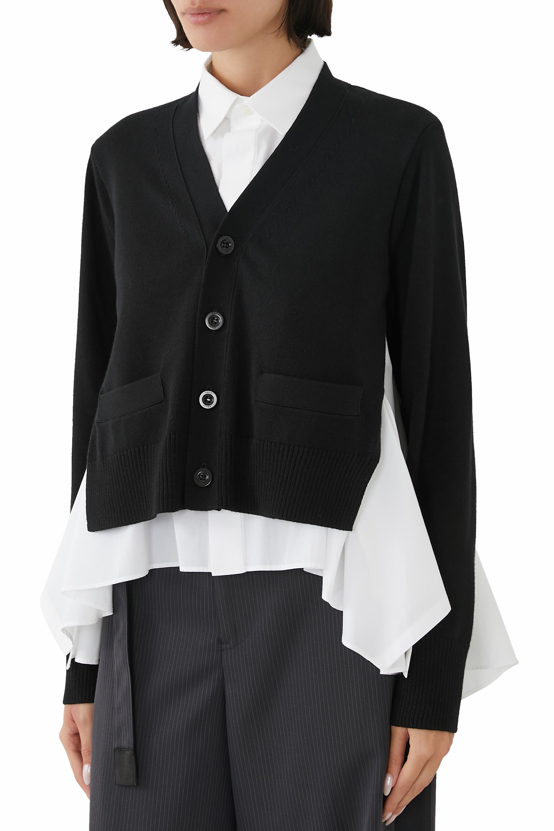 Cotton Poplin x Knit Cardigan