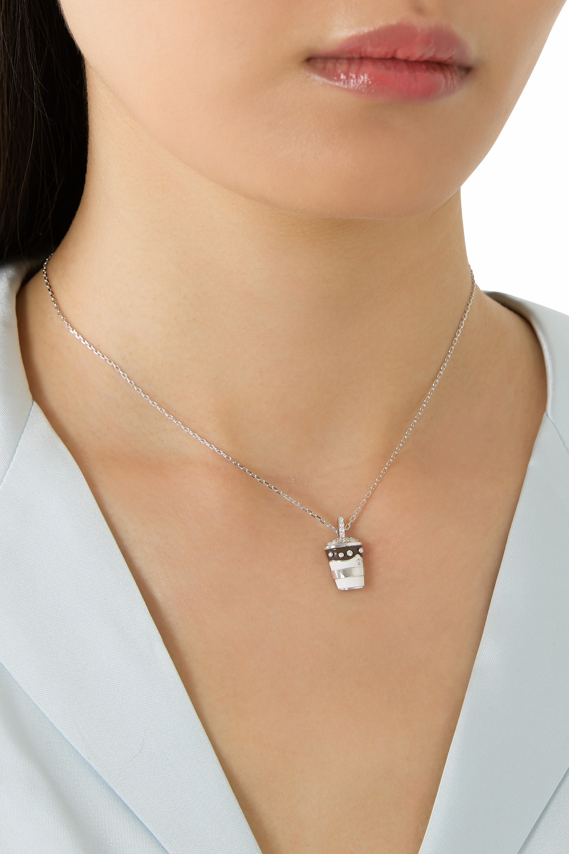 Coffee Necklace, 18k White Gold & Diamonds