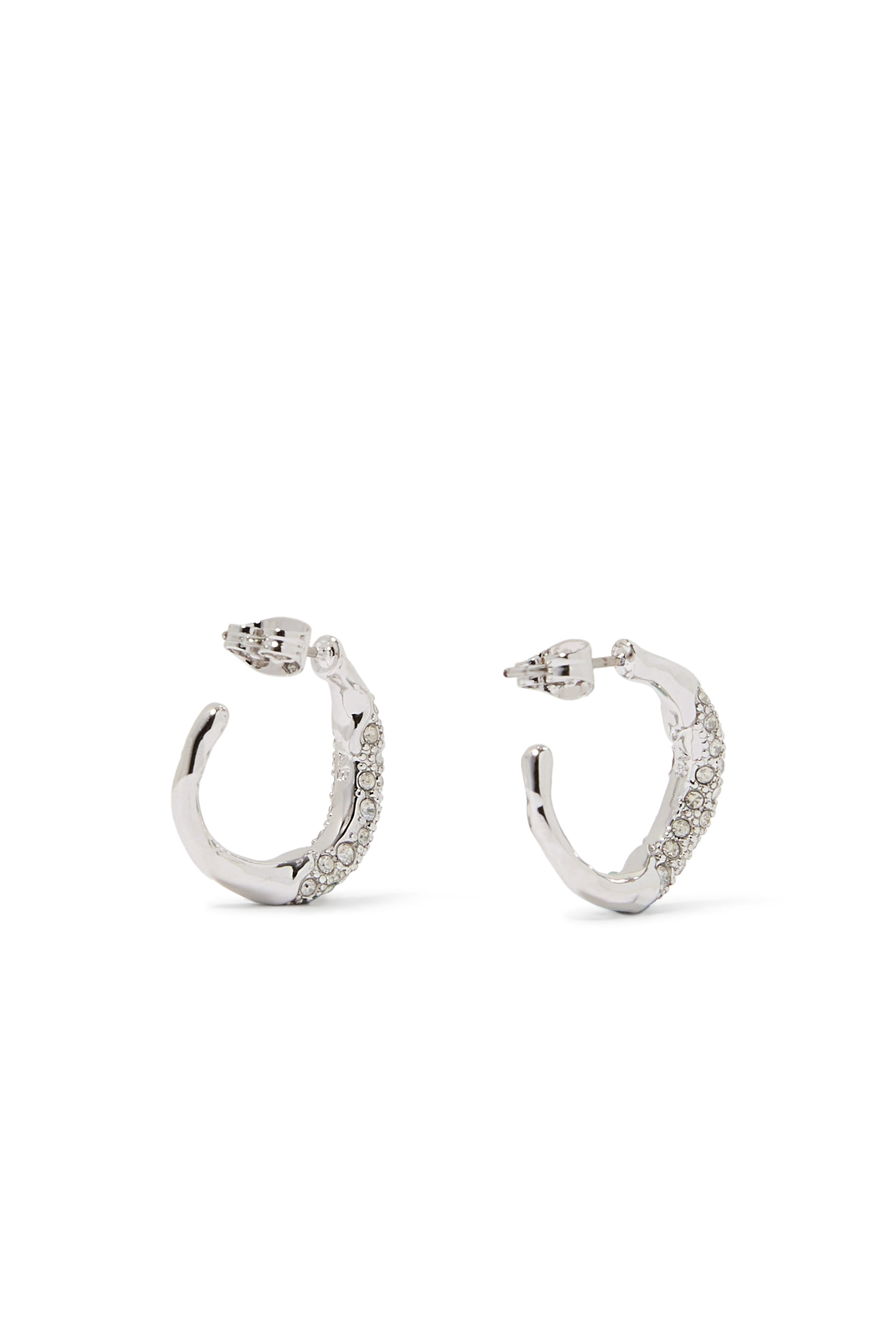 Solanales Crystal Twist Mini Hoop Earrings, Rhodium Tone Plated Brass & Crystals
