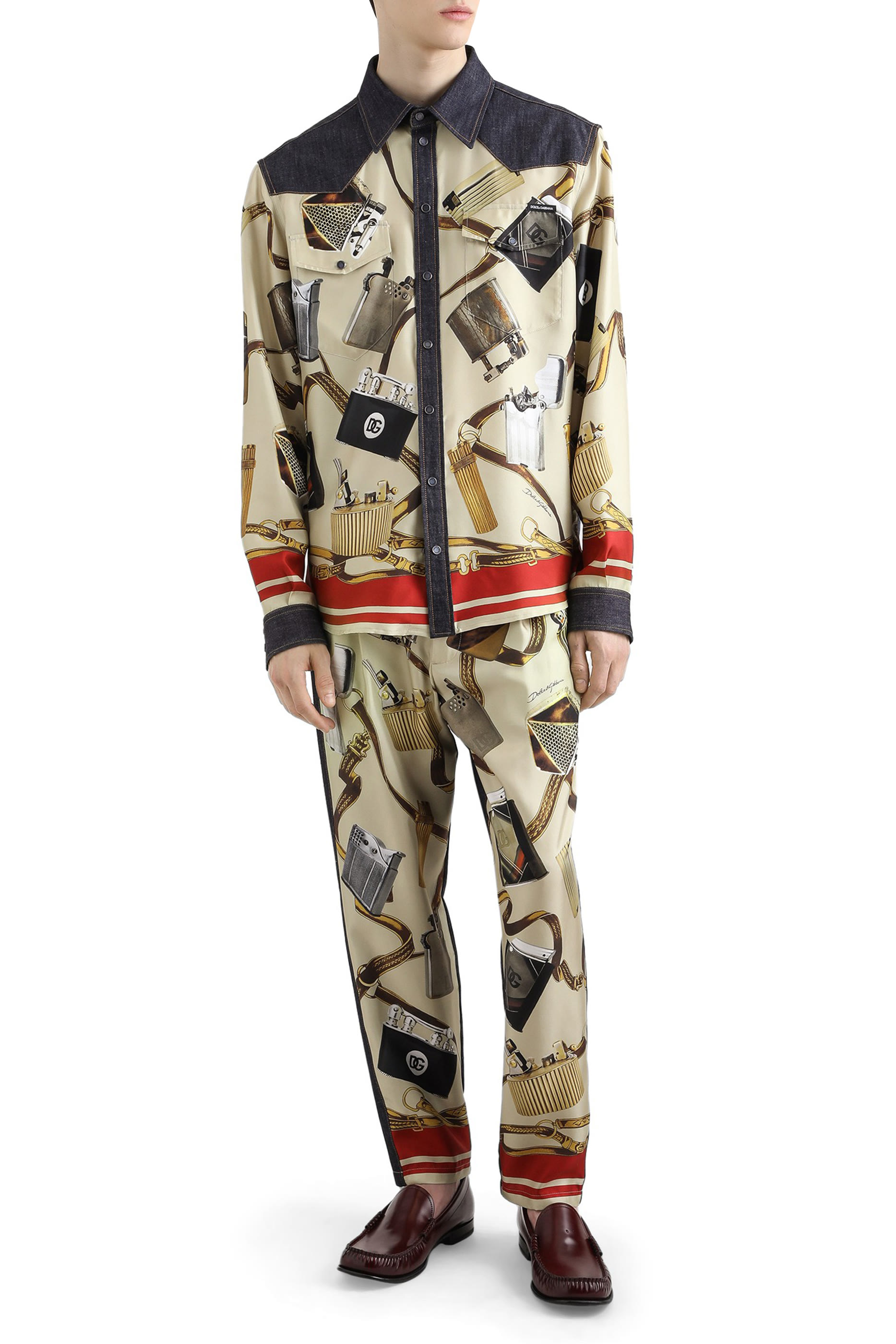 Lighter Print Silk & Denim Shirt