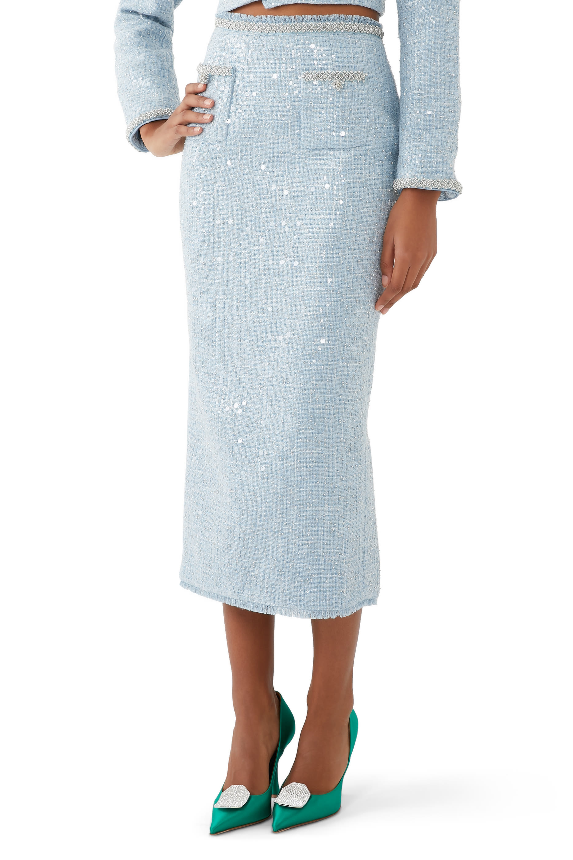 Sequin Boucle Midi Skirt
