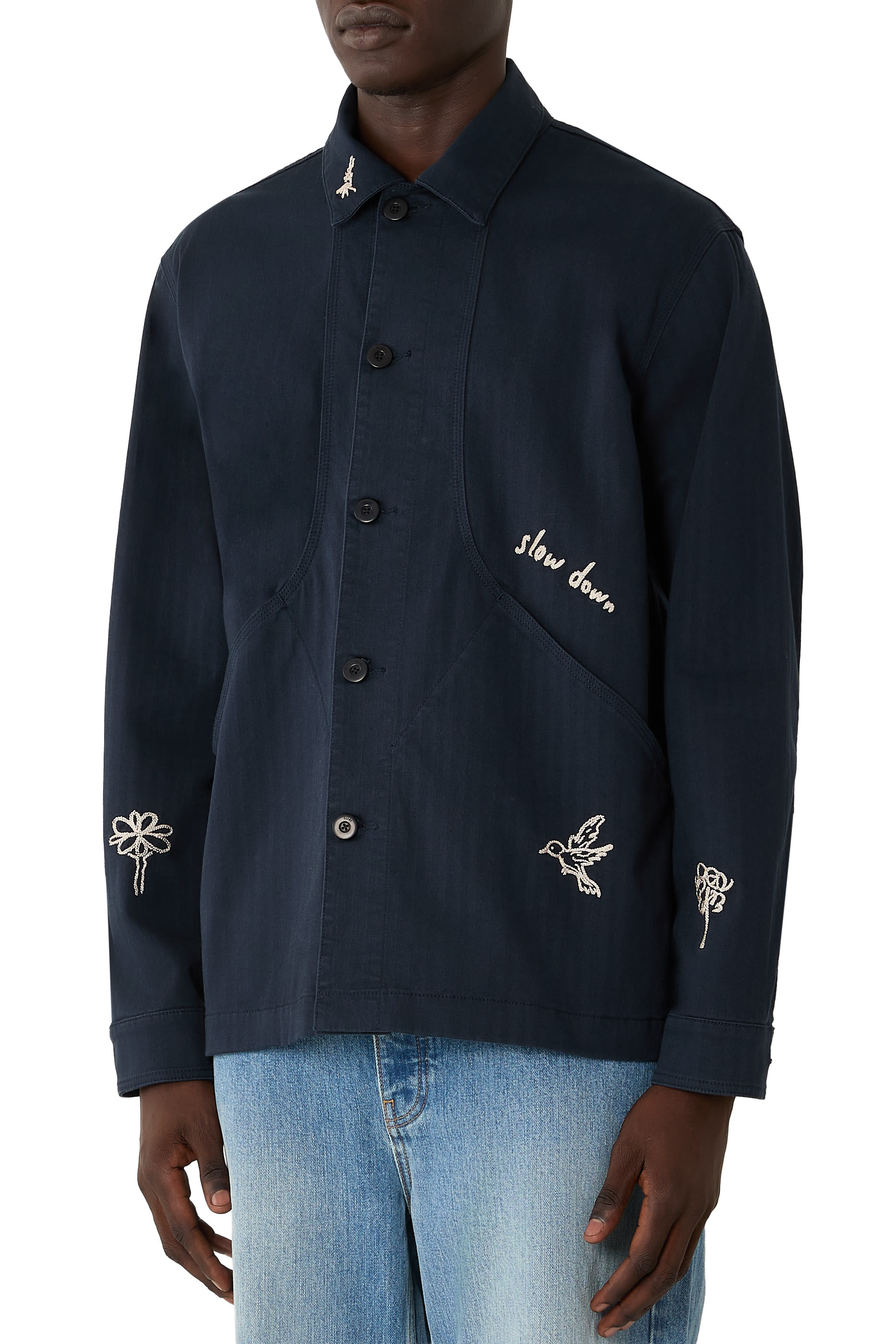 Berry Herringbone Embroidery Overshirt 