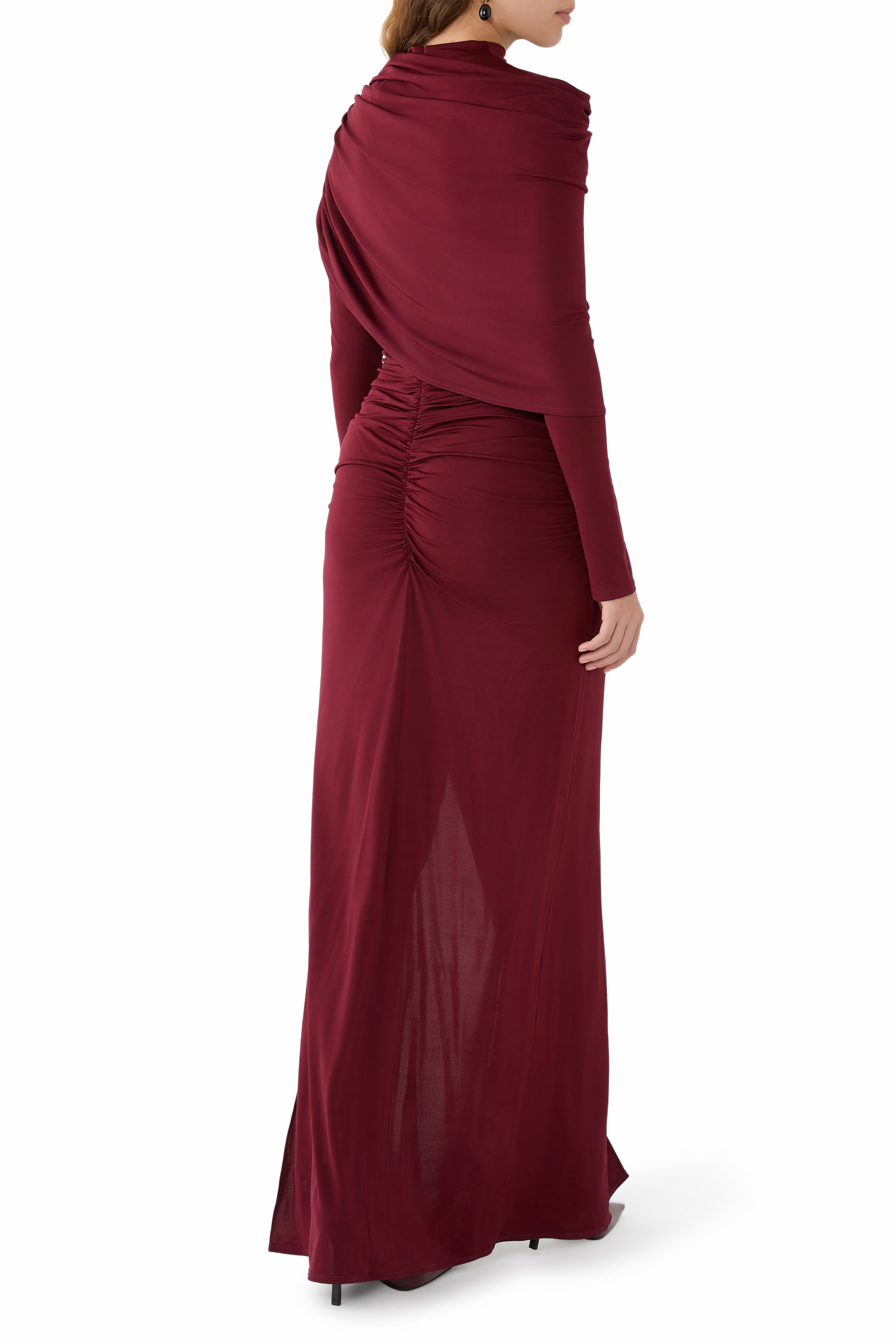 Jersey Asymmetrical Shawl Draped Gown 