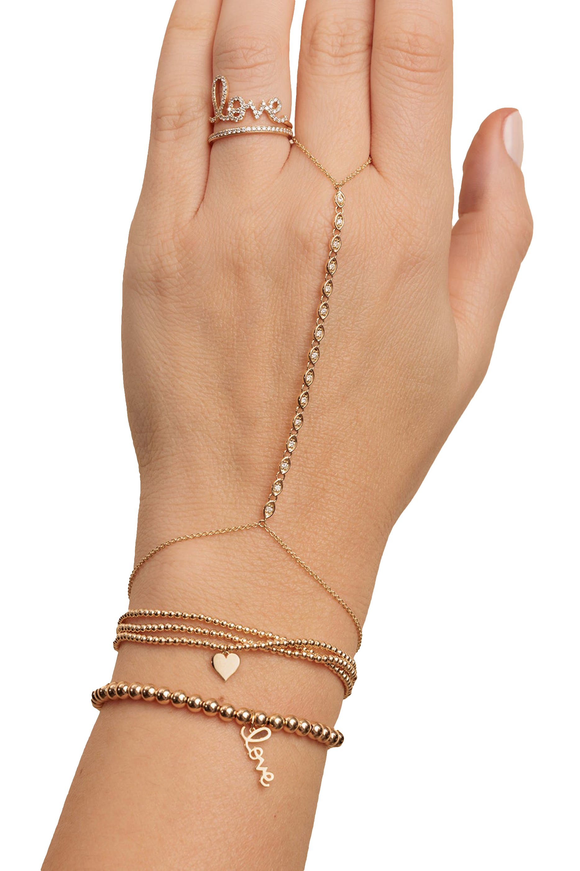 Heart Charm Beaded Bracelet, 14k Yellow Gold