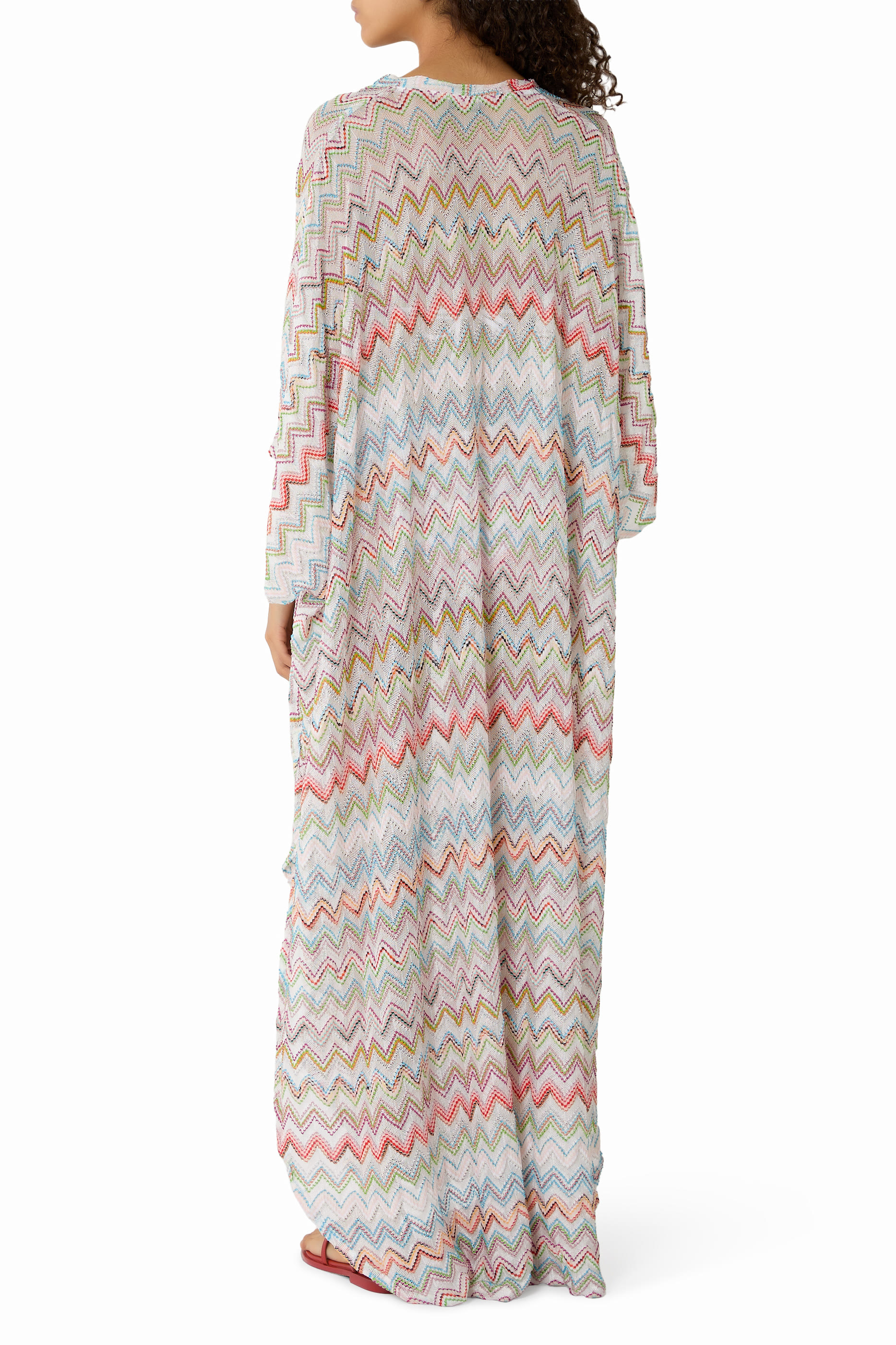 Long Kaftan with 3D Zigzag Lam&eacute; and Batwing Sleeves