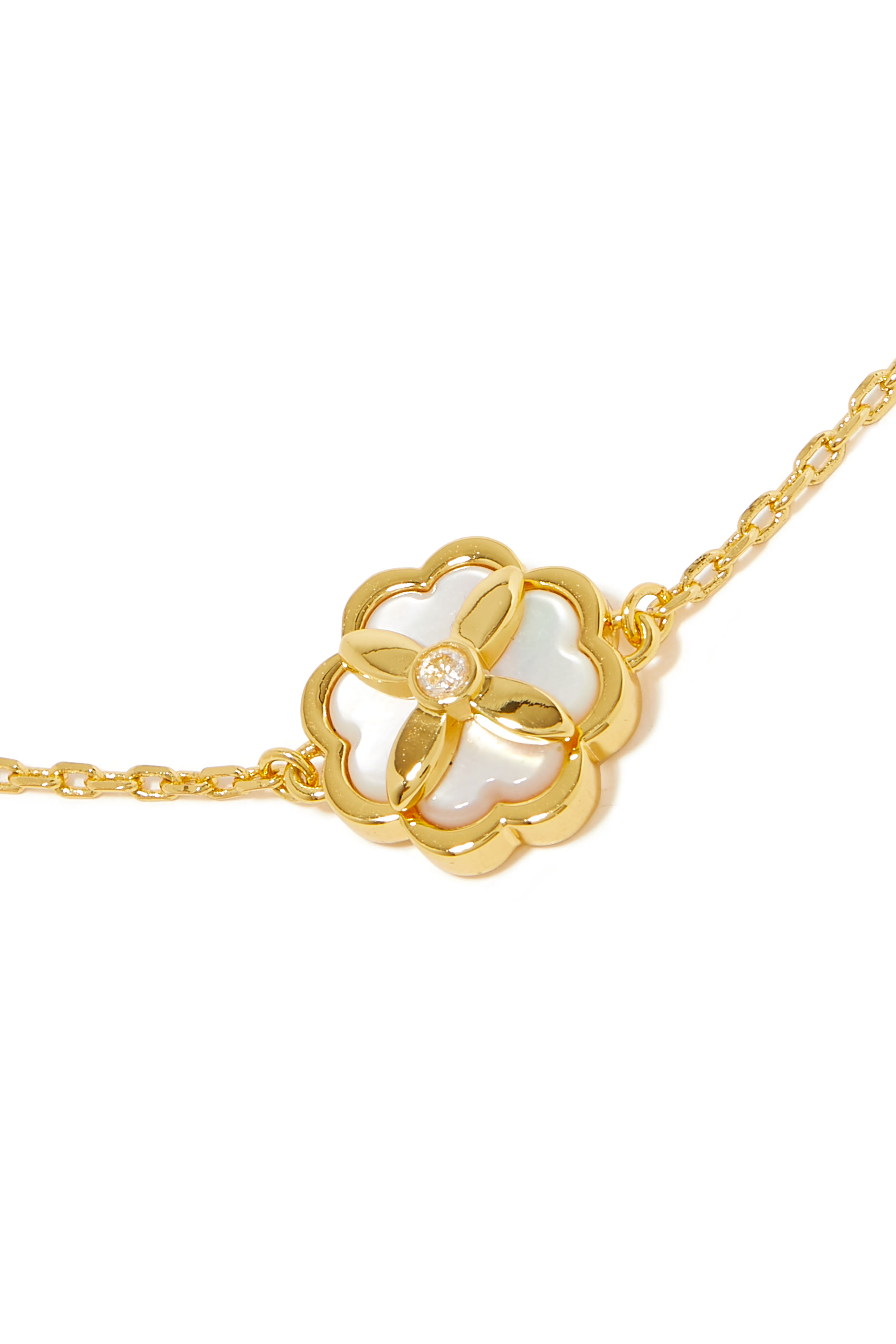 Heritage Bloom Bracelet, Plated Metal With Cubic Zirconia & Mother of Pearl