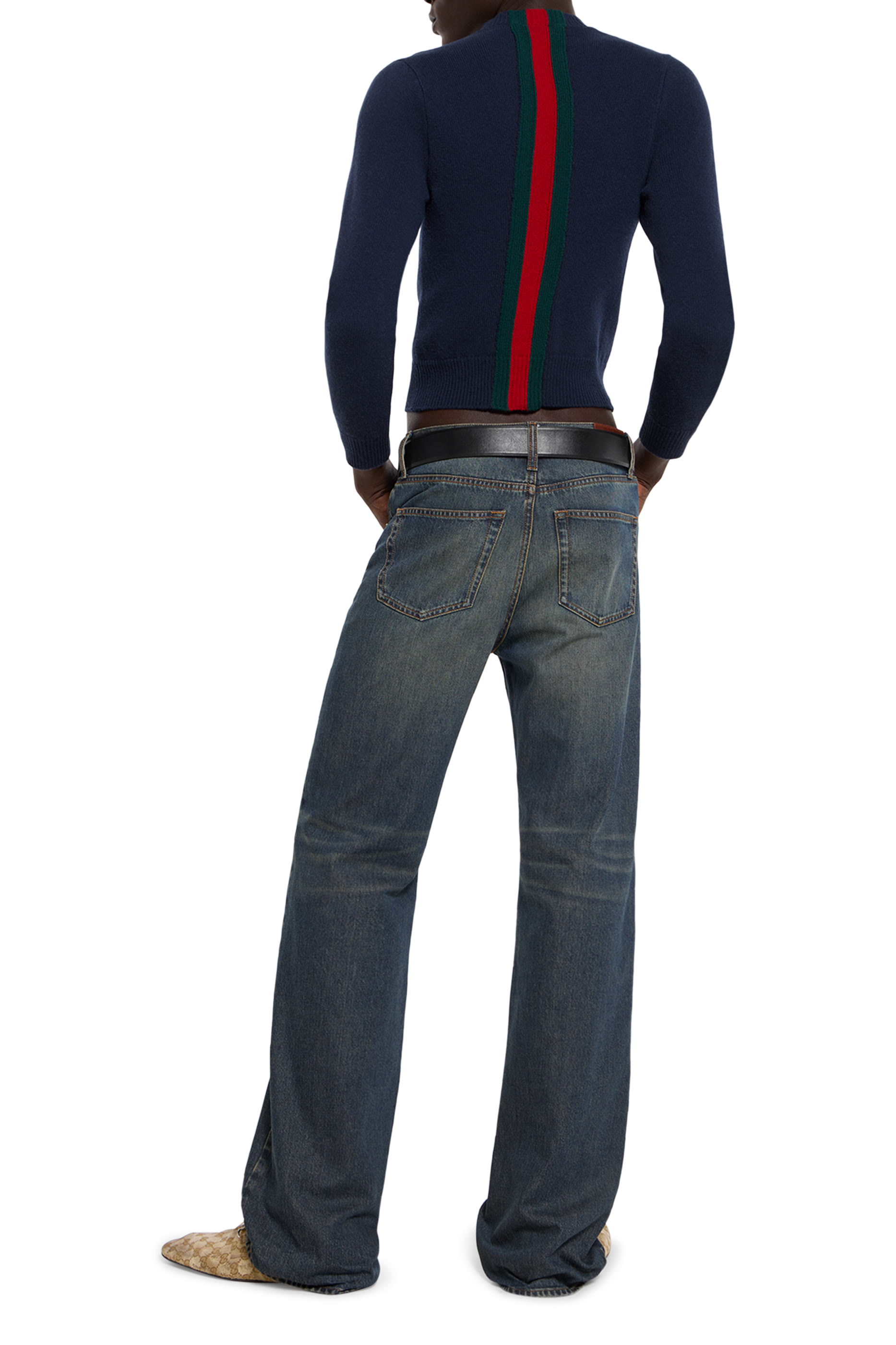 Web Intarsia Fine Knit Wool Sweater