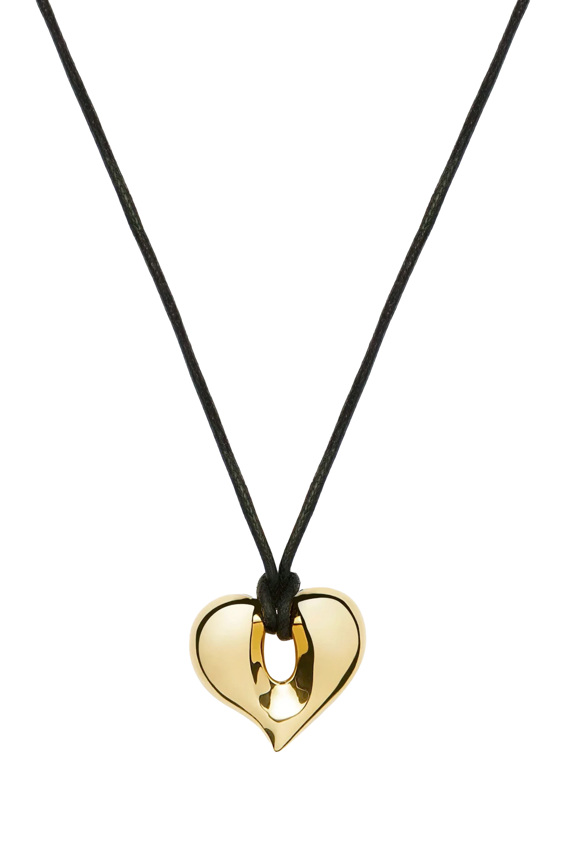  Molten Heart Pendant Cord Necklace, 18k Recycled Gold Plating on Brass