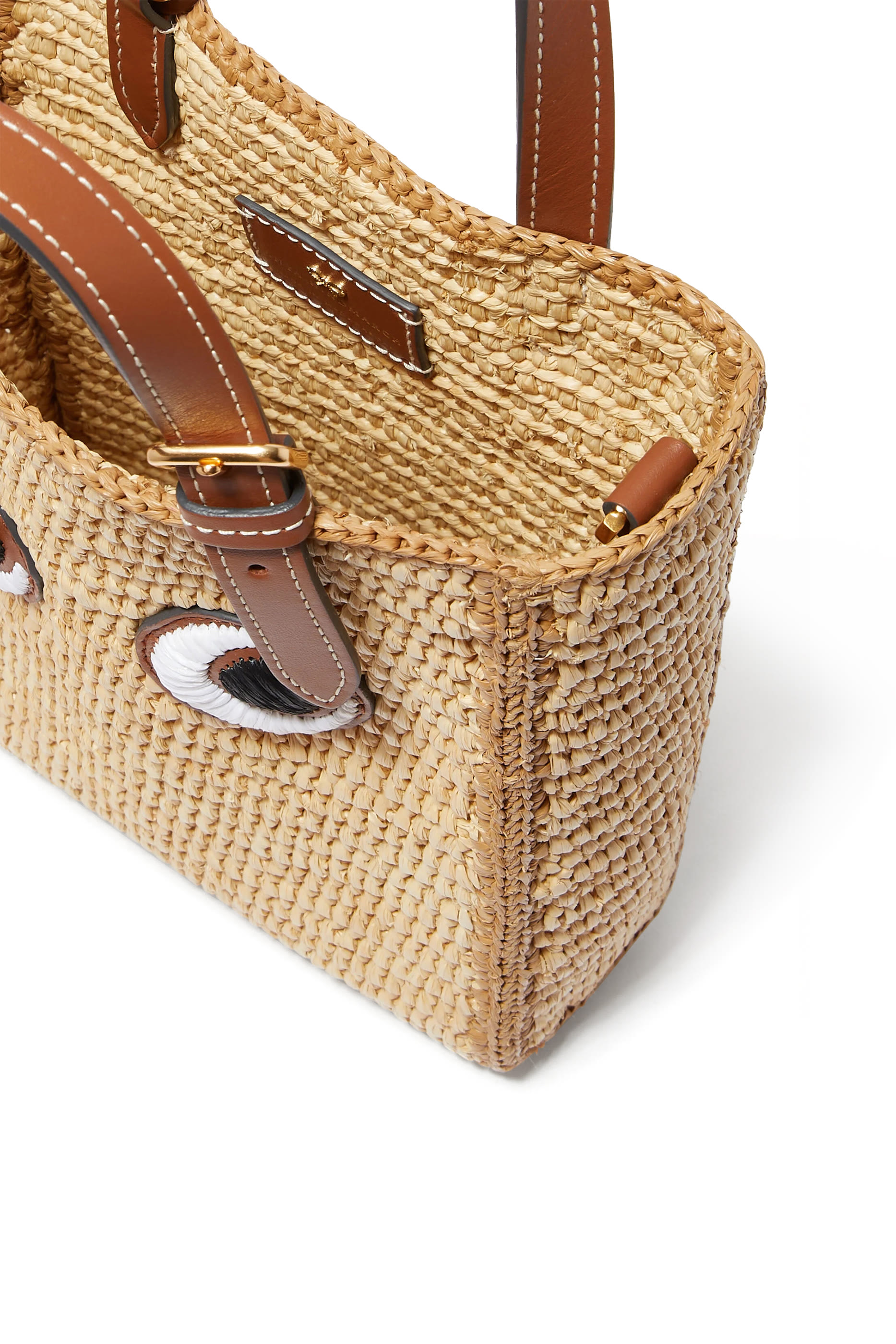 N/S Raffia Eyes Mini Cross-Body Tote Bag