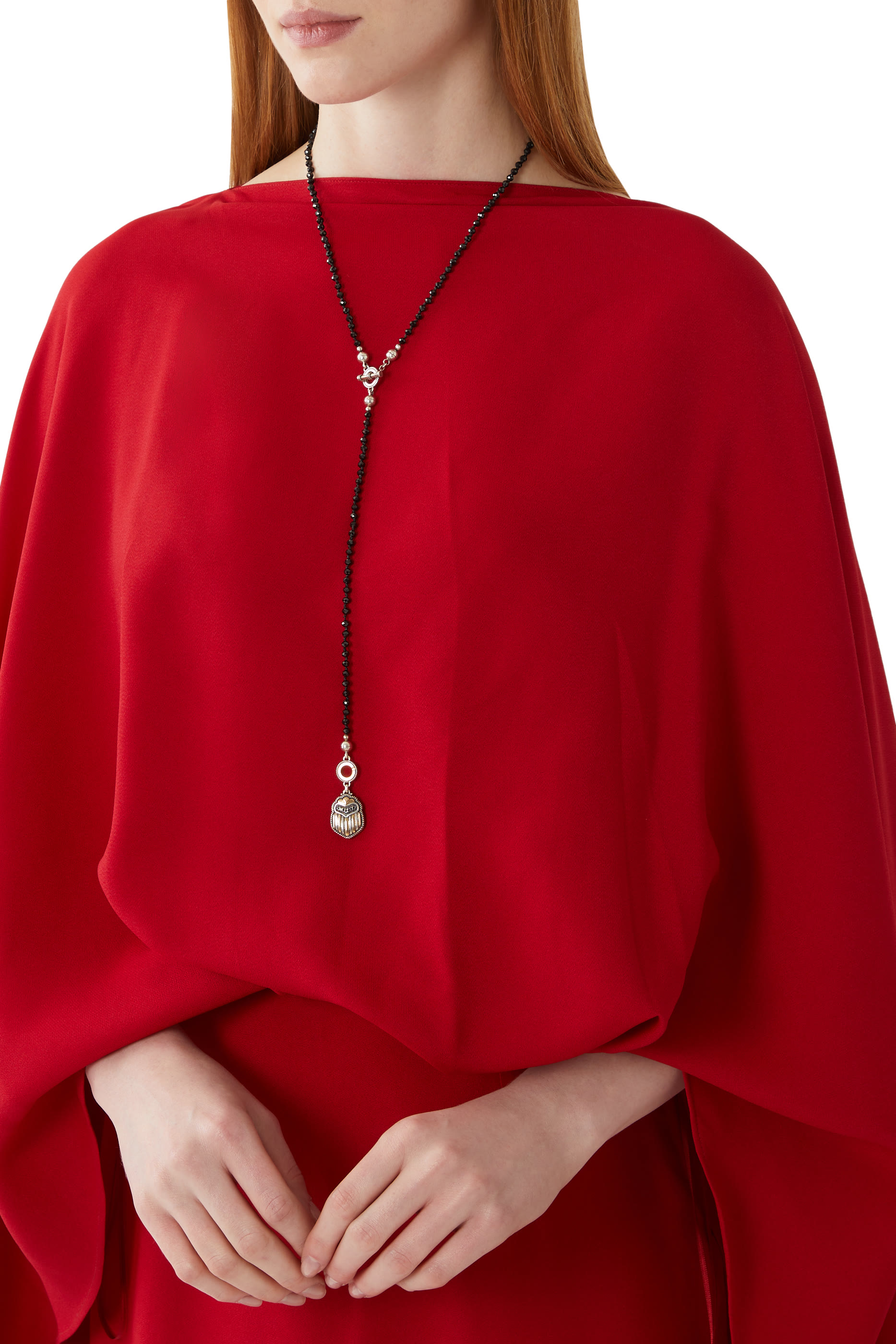 Multi-Wear Scarab Necklace, 18k Gold with Sterling Silver, Black Onyx & Black Diamonds