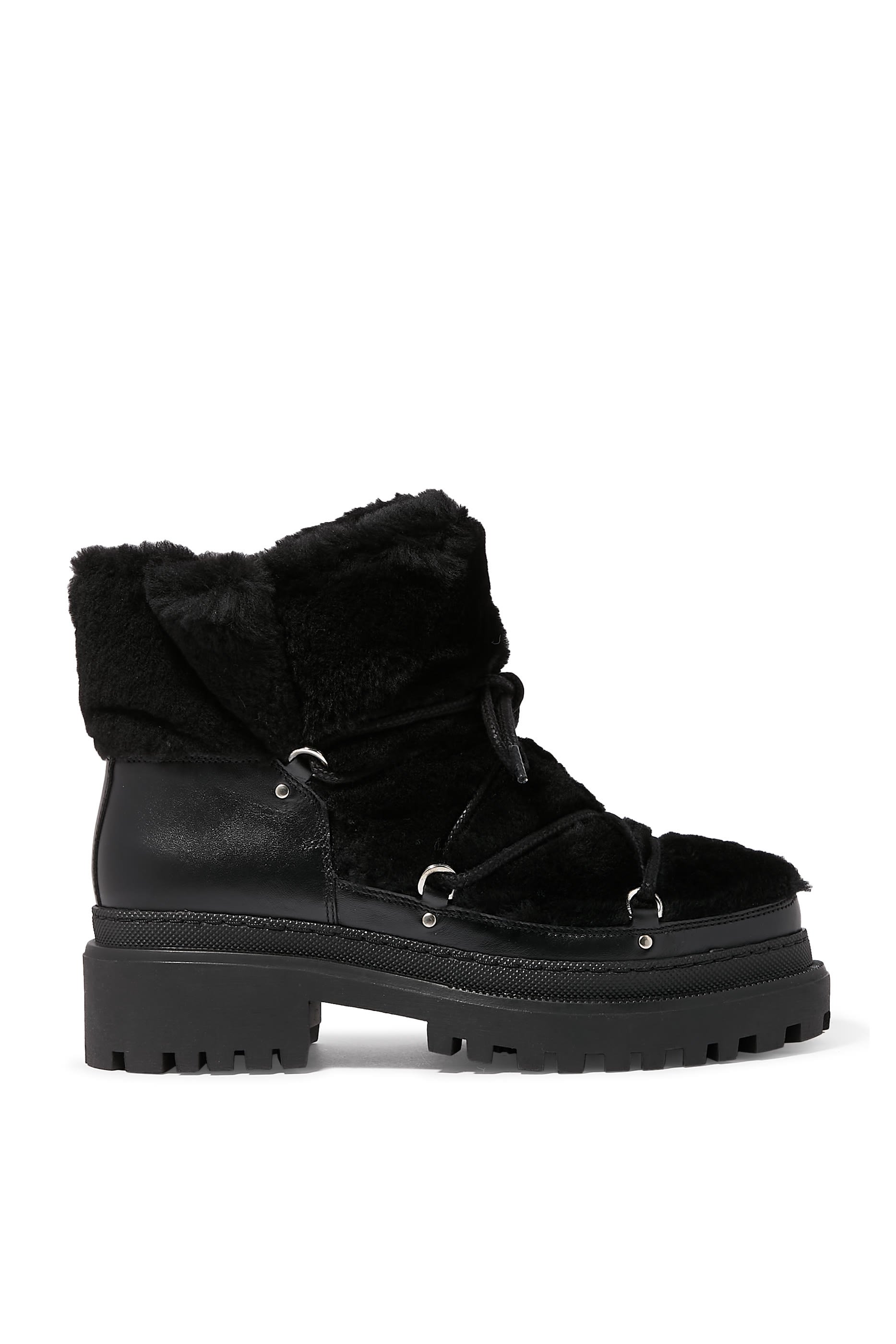 Lace-Up Mid-Length Shearling Boots