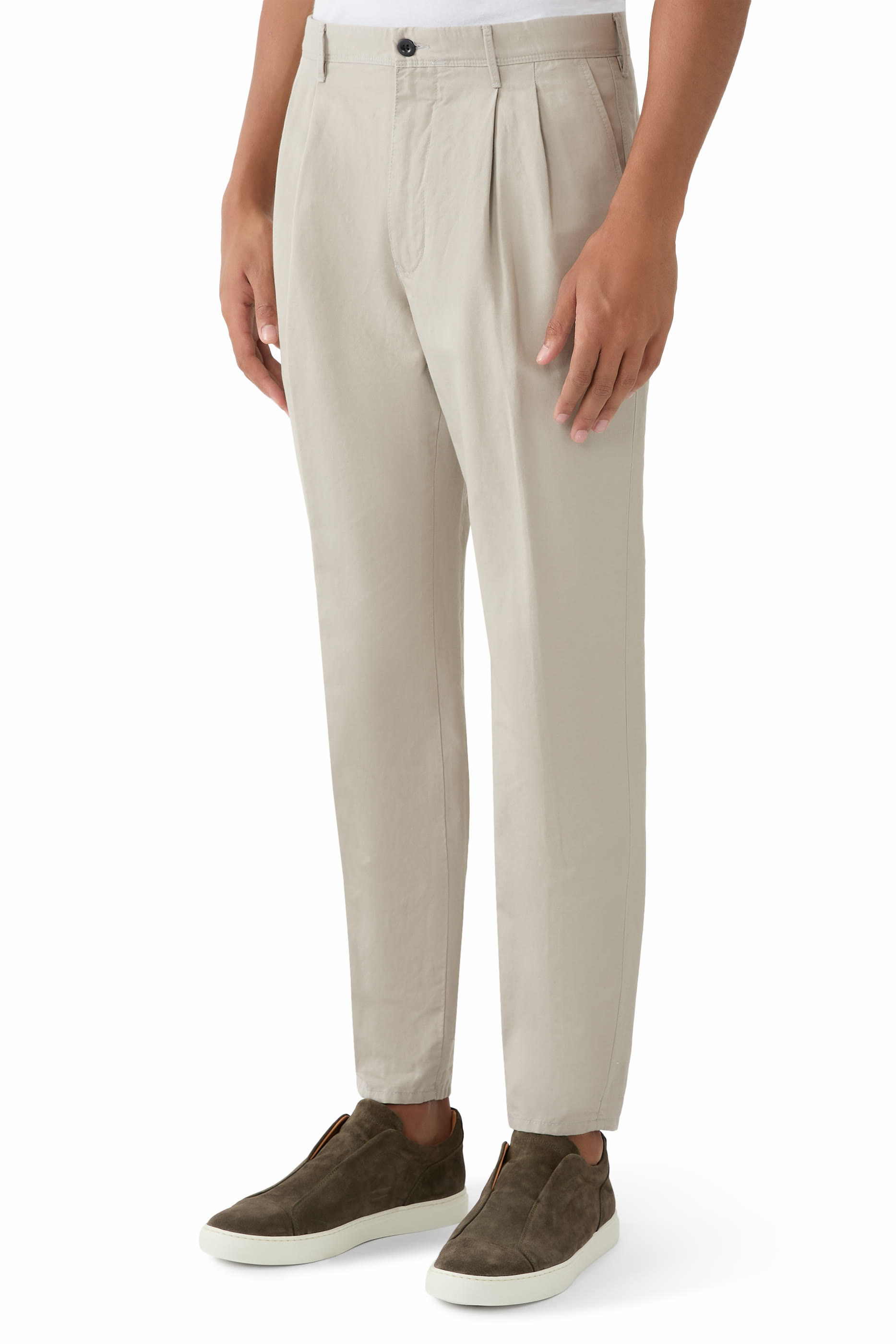 Incotex Tapered Fit Pleated Linen Slacks